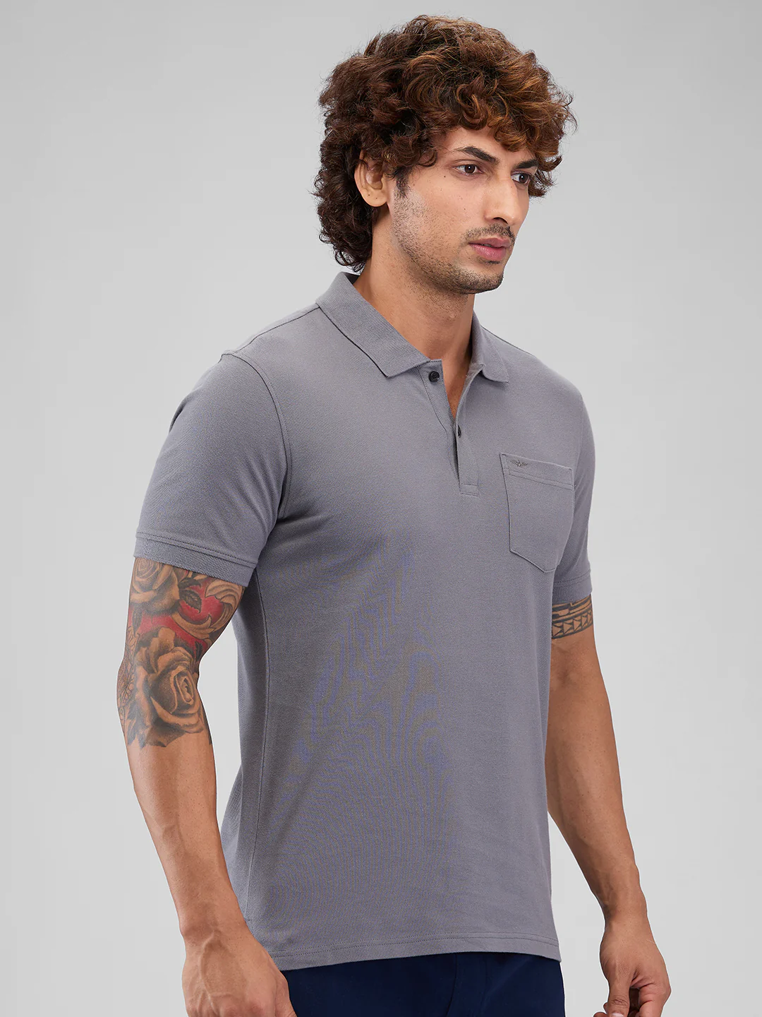 Park Avenue Men Grey Cotton T-Shirt - Image 2