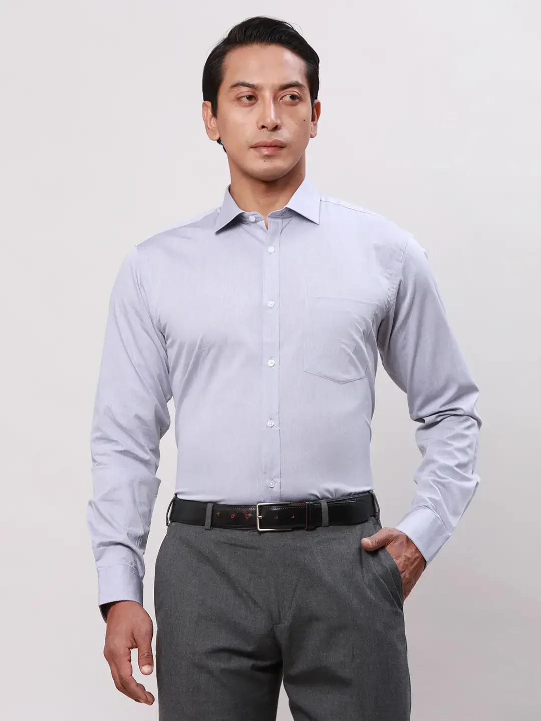 Park Avenue Men Grey Dobby Slim Fit Cotton Shirts