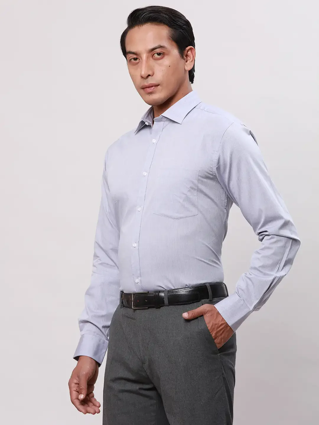 Park Avenue Men Grey Dobby Slim Fit Cotton Shirts - Image 3