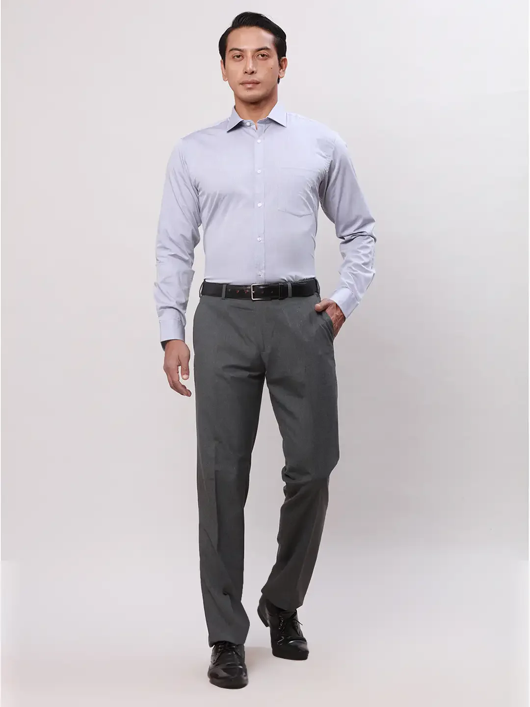 Park Avenue Men Grey Dobby Slim Fit Cotton Shirts - Image 5