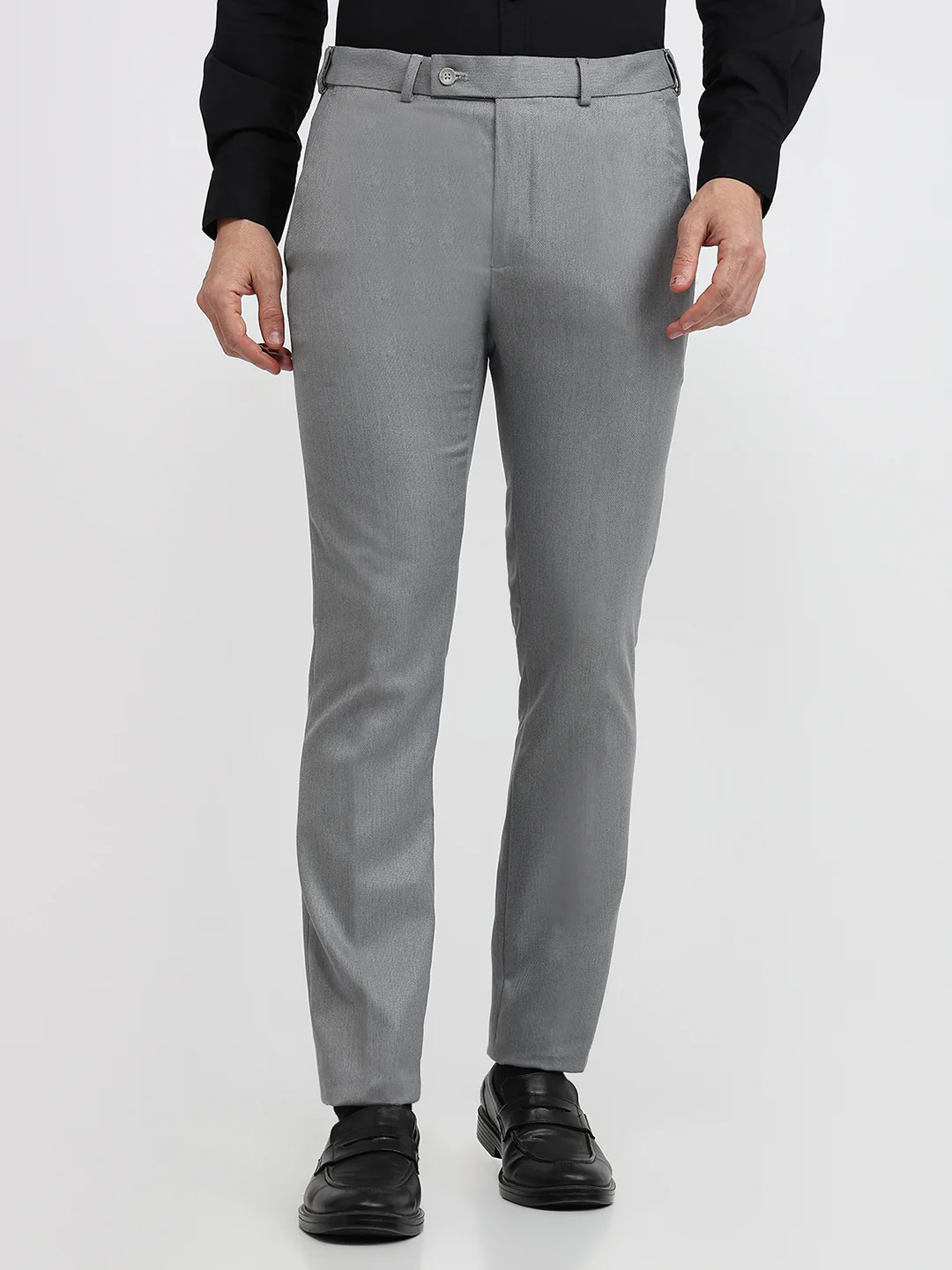 Park Avenue Men Grey Dobby Slim Fit Polyester Blend Trouser