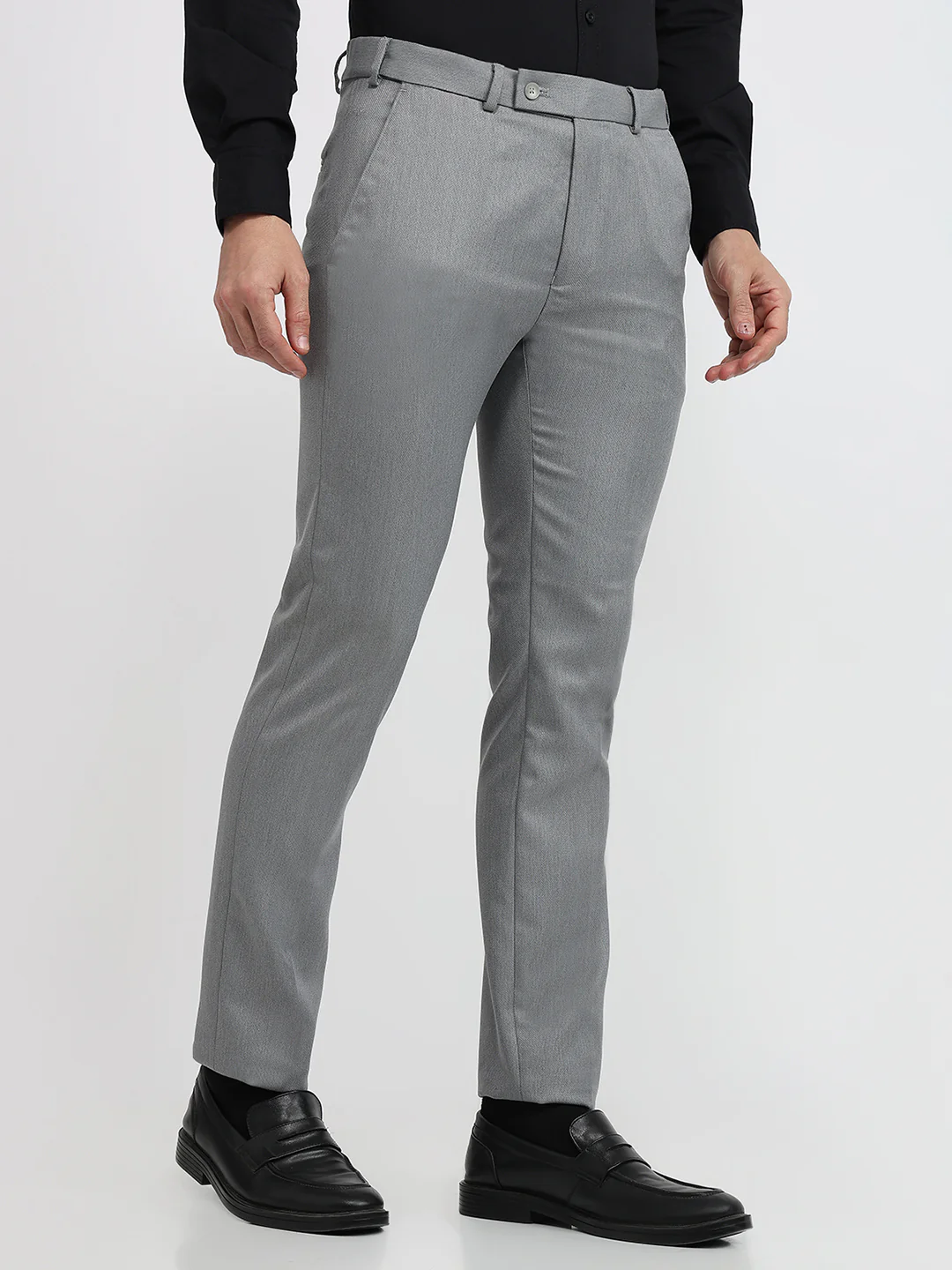 Park Avenue Men Grey Dobby Slim Fit Polyester Blend Trouser - Image 3