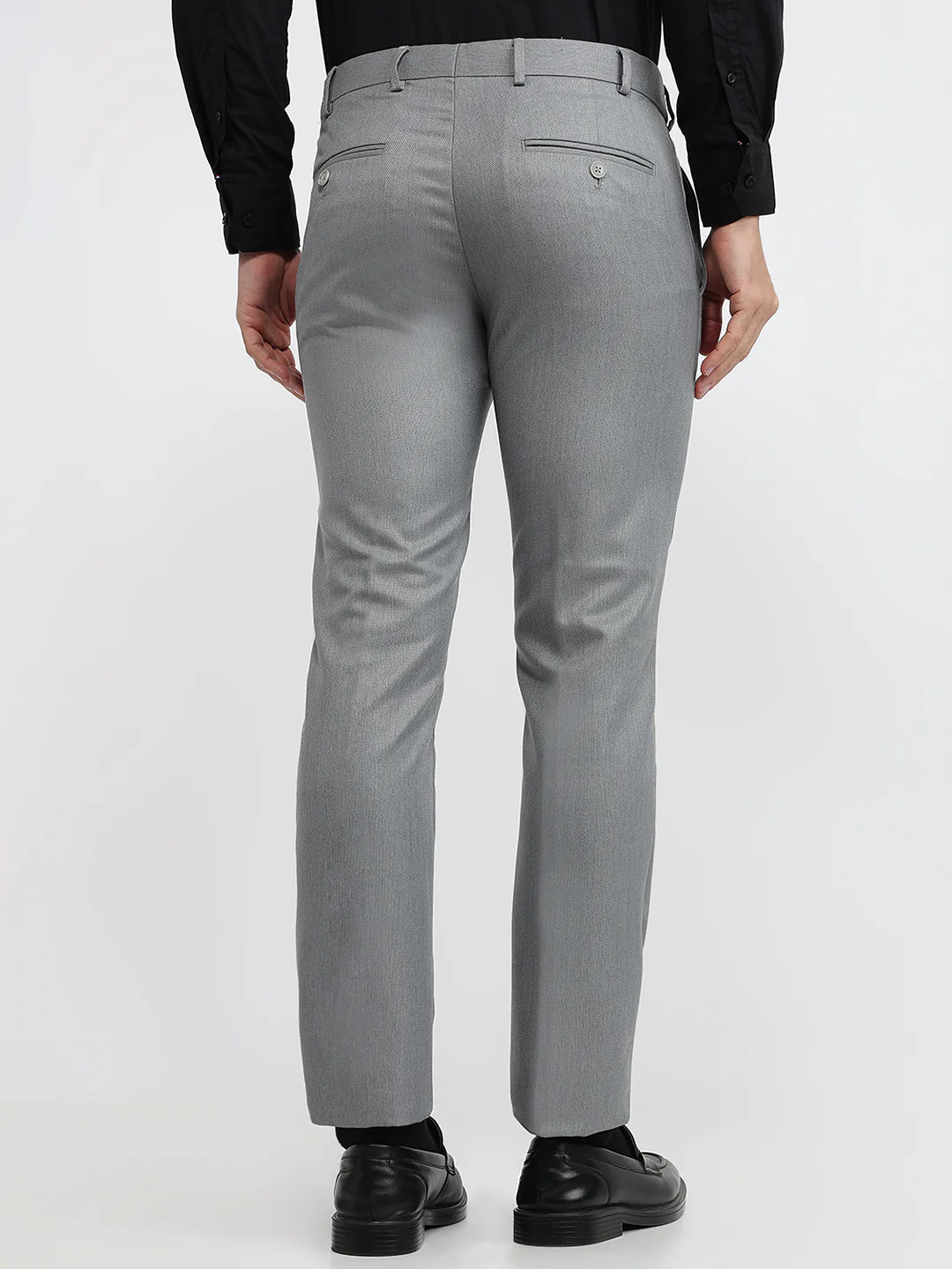 Park Avenue Men Grey Dobby Slim Fit Polyester Blend Trouser - Image 4