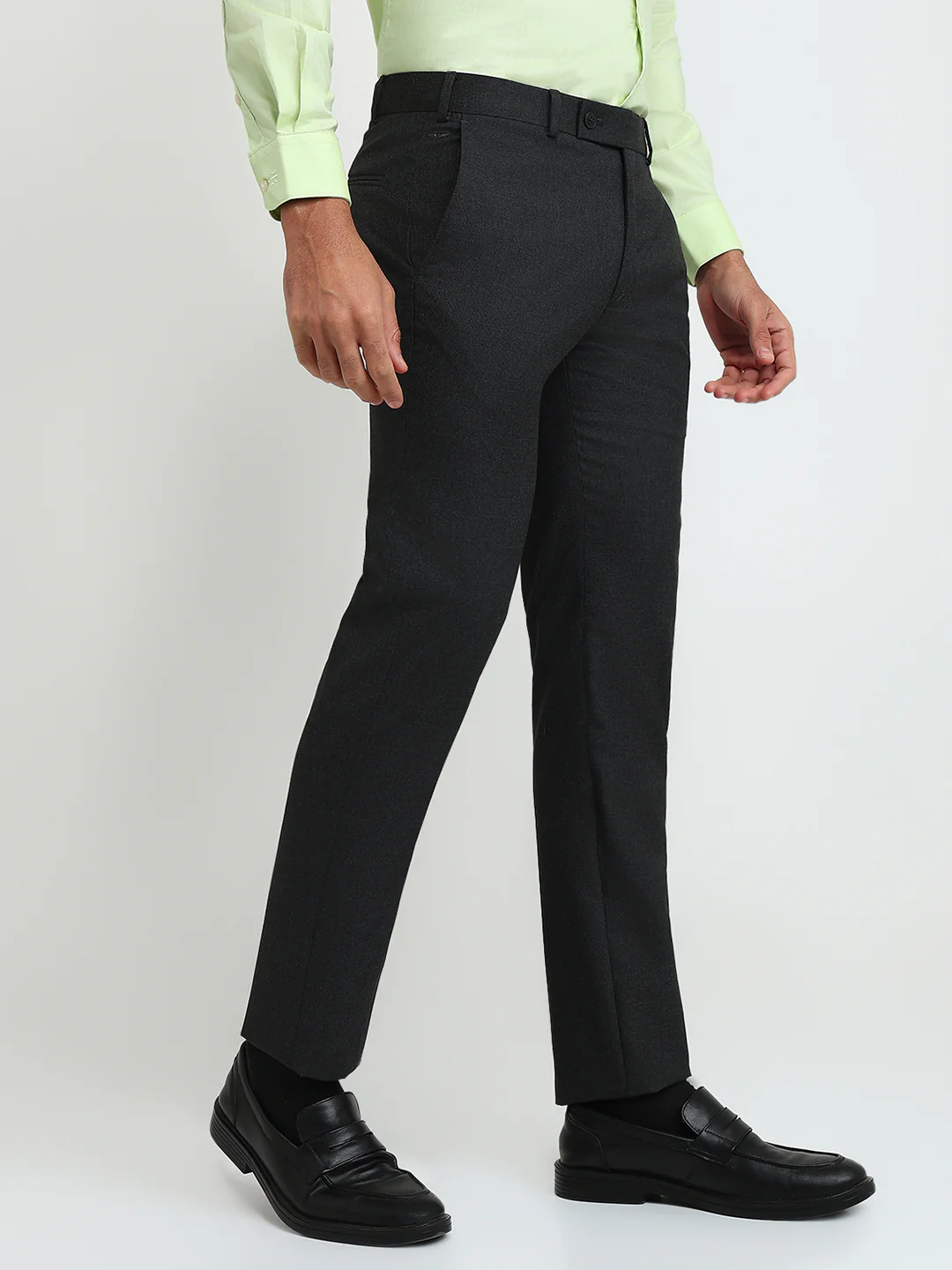 Park Avenue Men Grey Dobby Slim Fit Polyester Blend Trouser - Image 3