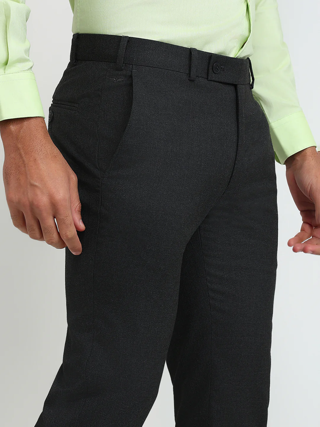 Park Avenue Men Grey Dobby Slim Fit Polyester Blend Trouser - Image 6
