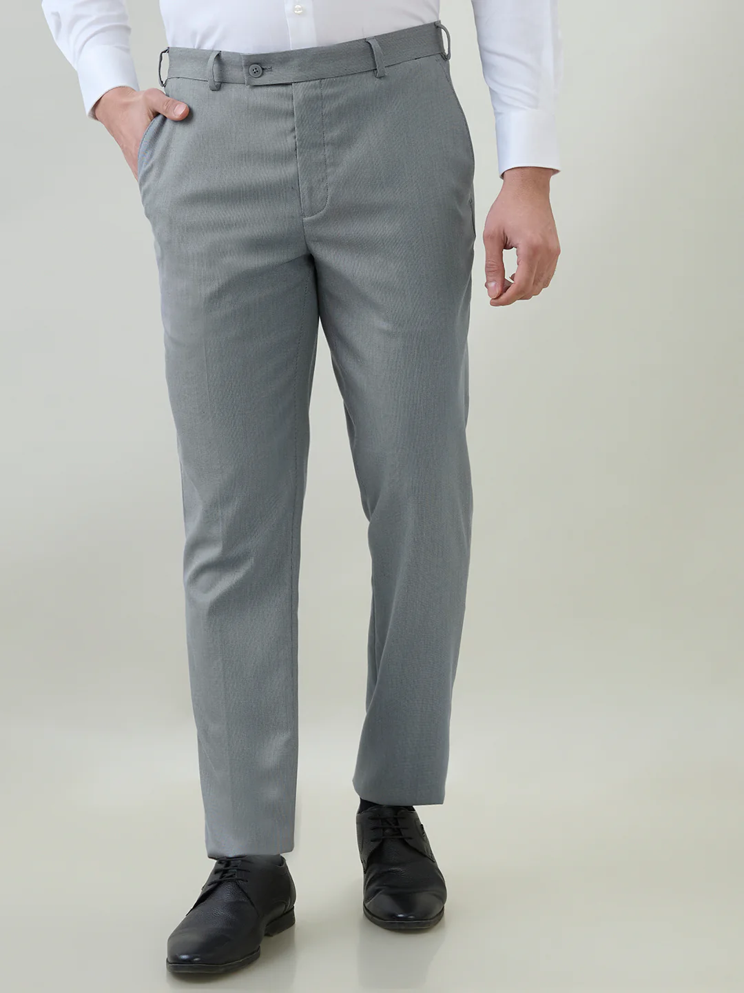 Park Avenue Men Grey Dobby Slim Fit Polyester Blend Trouser
