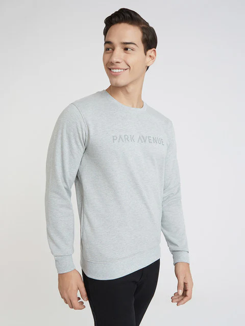 Park Avenue Men Grey Grindle Fleece Slim Fit Polyester Blend Sweatshirt - Image 2