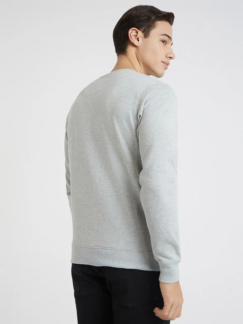 Park Avenue Men Grey Grindle Fleece Slim Fit Polyester Blend Sweatshirt - Image 4