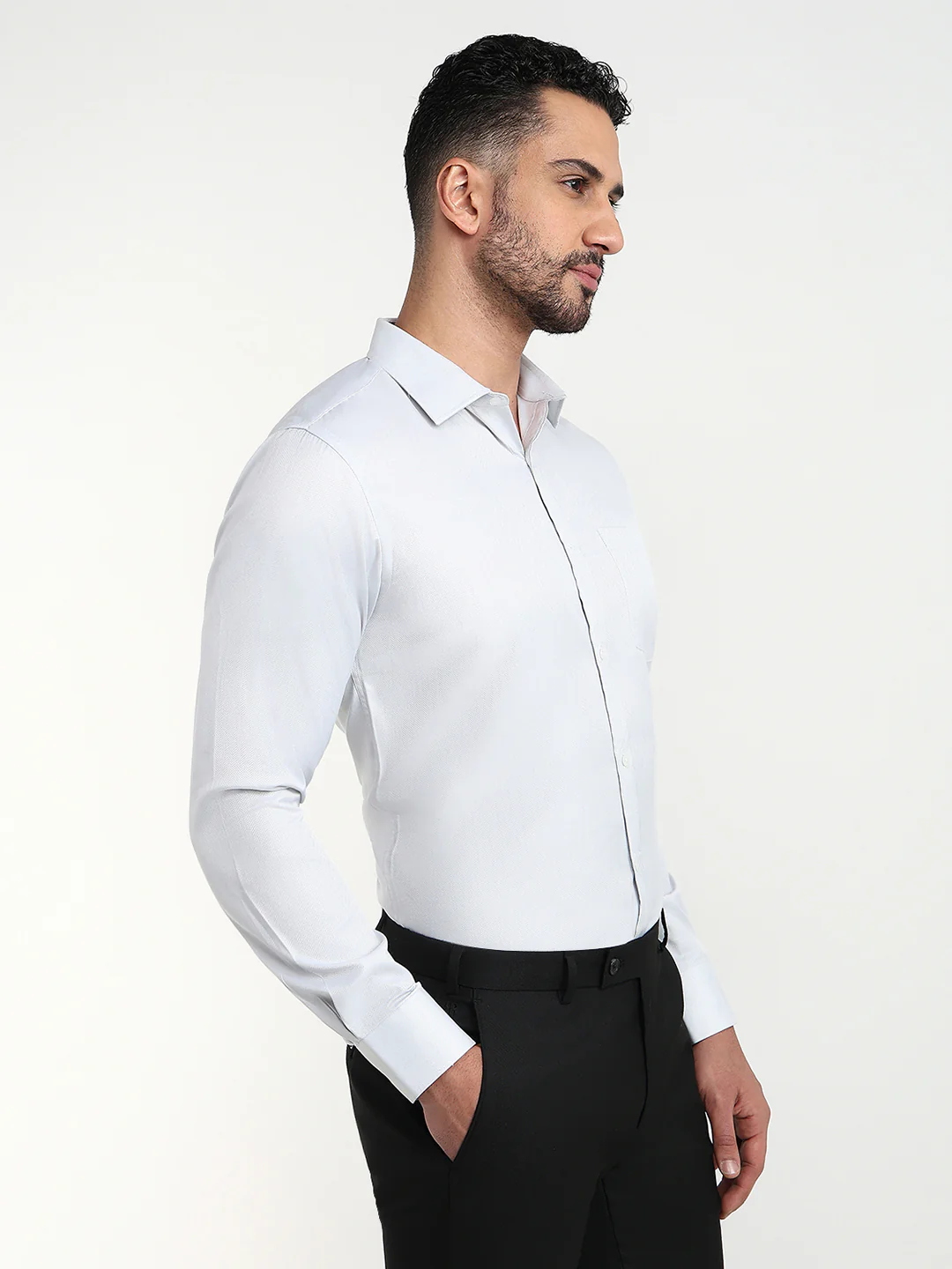 Park Avenue Men Grey Herringbone Slim Fit Cotton Blend Formal Shirt - Image 3