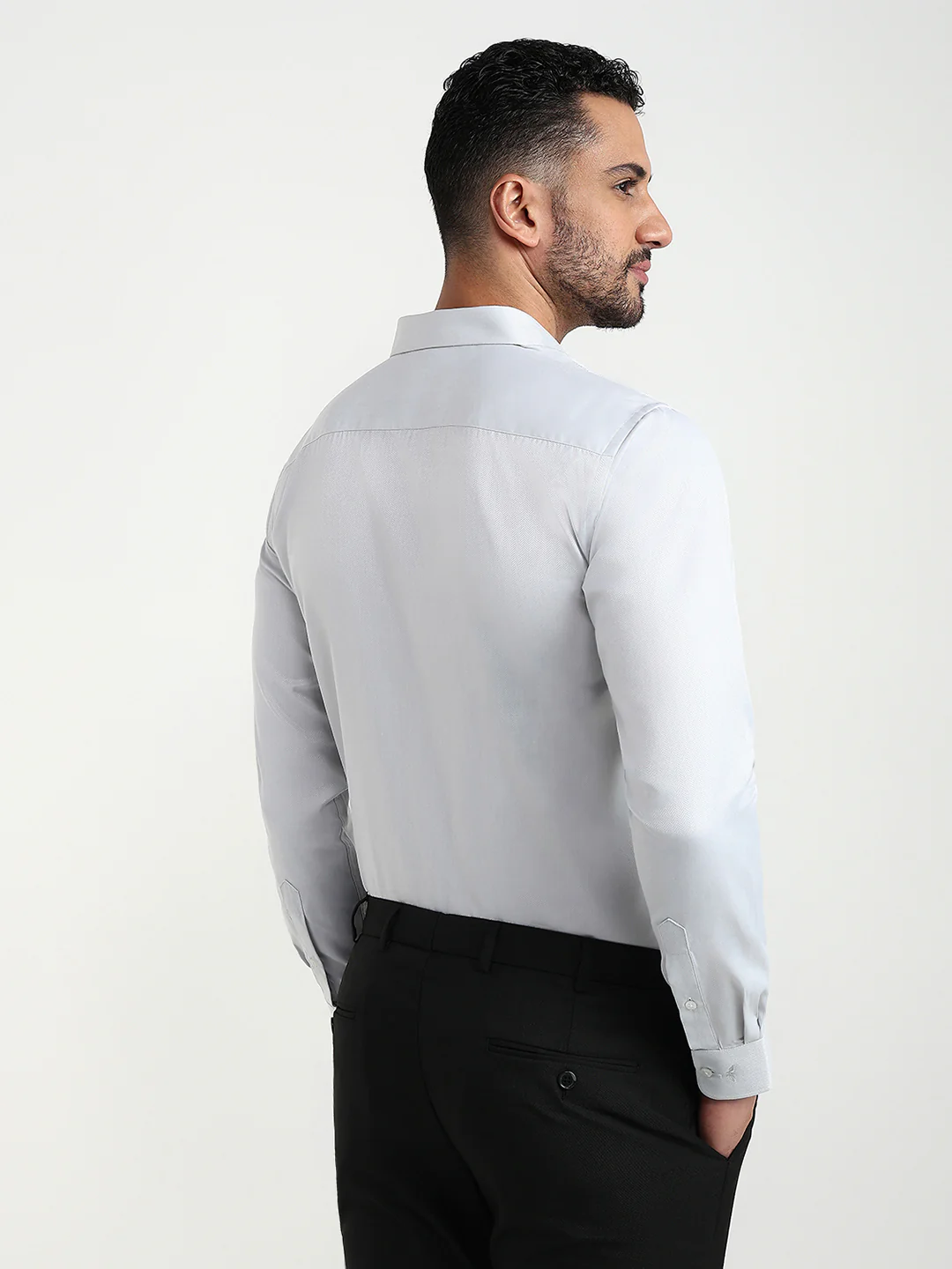 Park Avenue Men Grey Herringbone Slim Fit Cotton Blend Formal Shirt - Image 4
