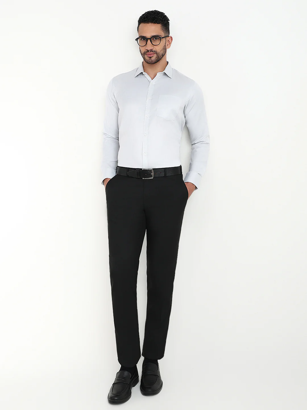 Park Avenue Men Grey Herringbone Slim Fit Cotton Blend Formal Shirt - Image 5