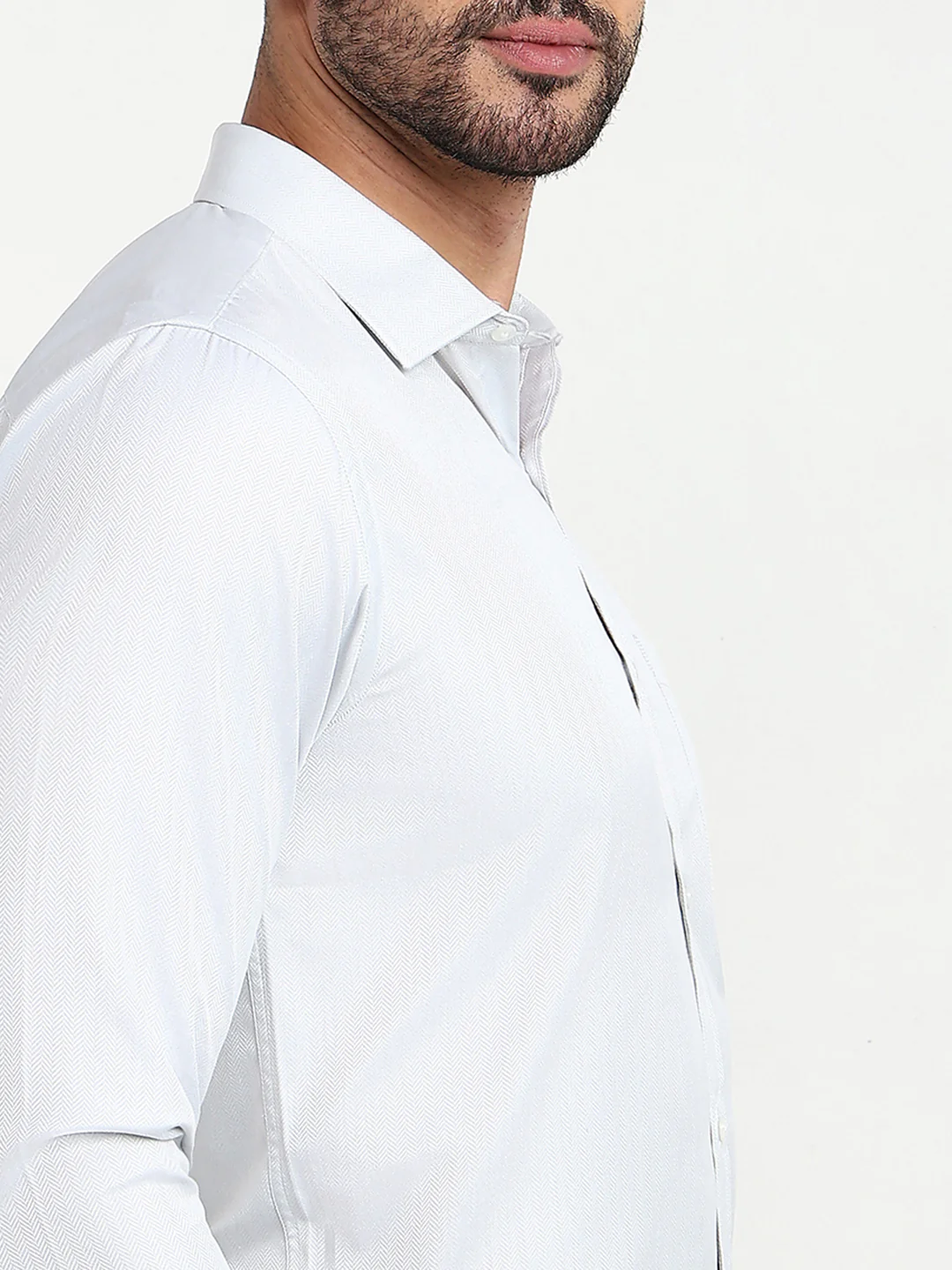 Park Avenue Men Grey Herringbone Slim Fit Cotton Blend Formal Shirt - Image 6