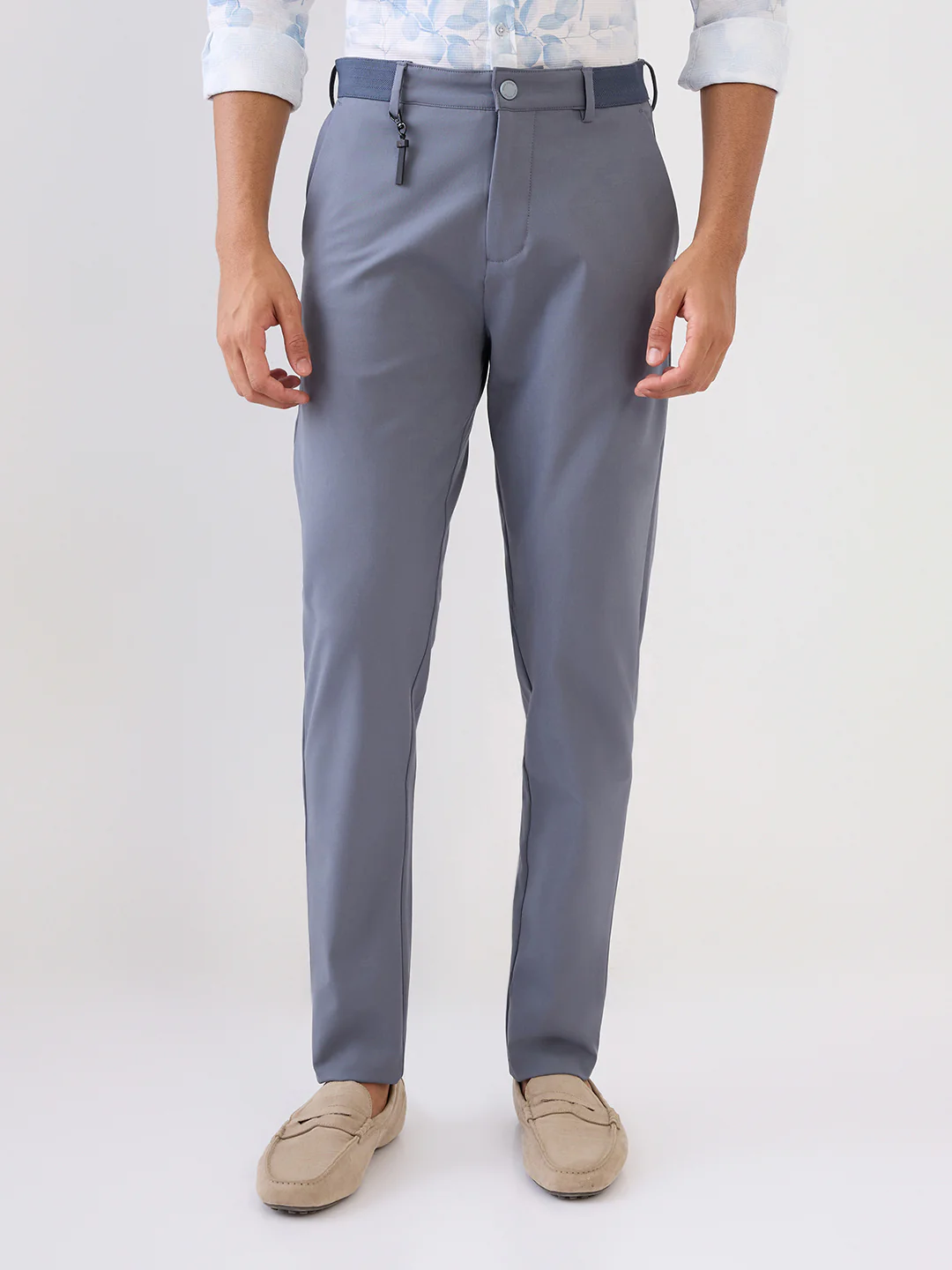 Park Avenue Men Grey Plain Commutech Fit Polyester Blend Trouser