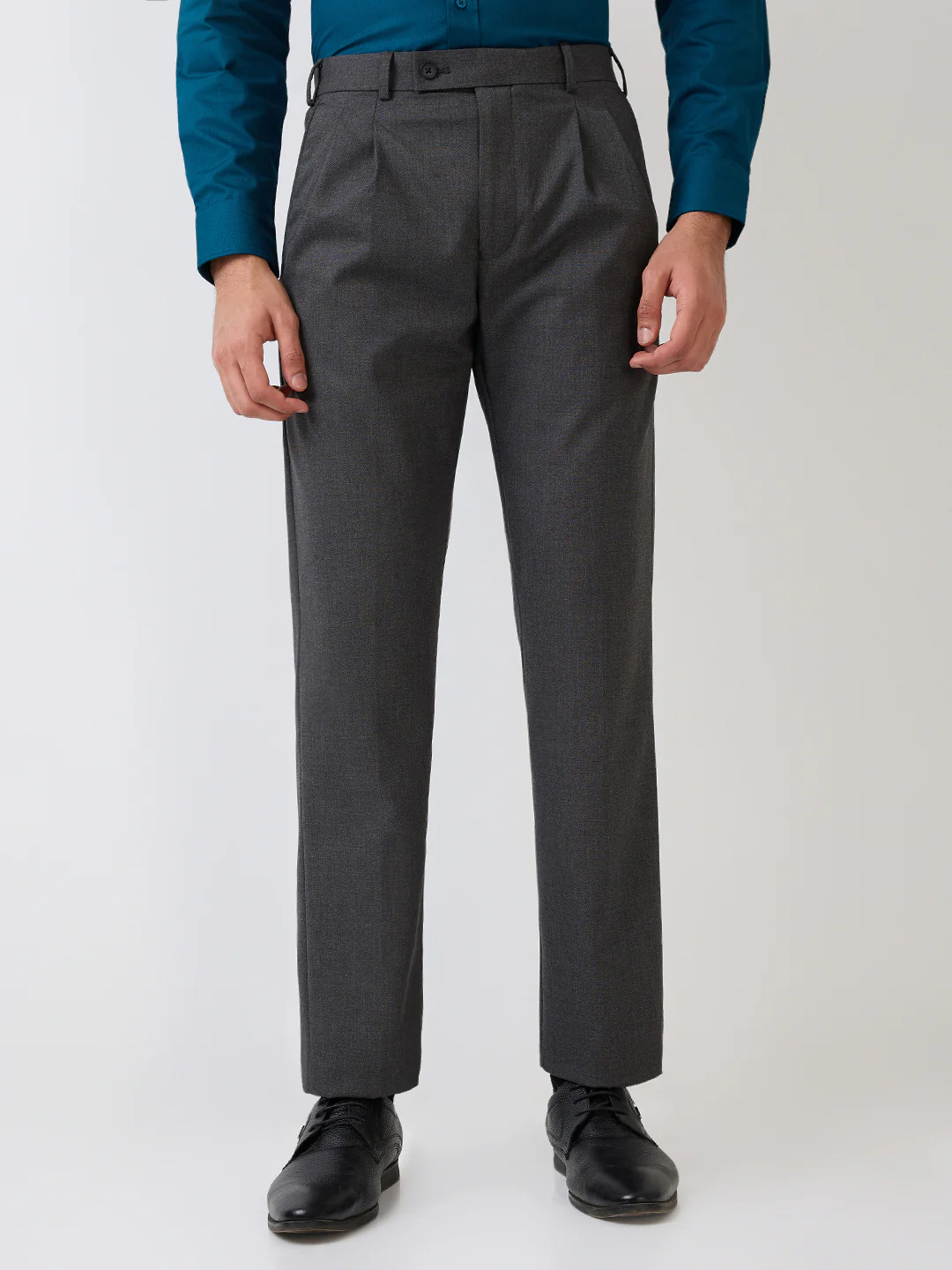 Park Avenue Men Grey Plain Polyester Blend Trouser