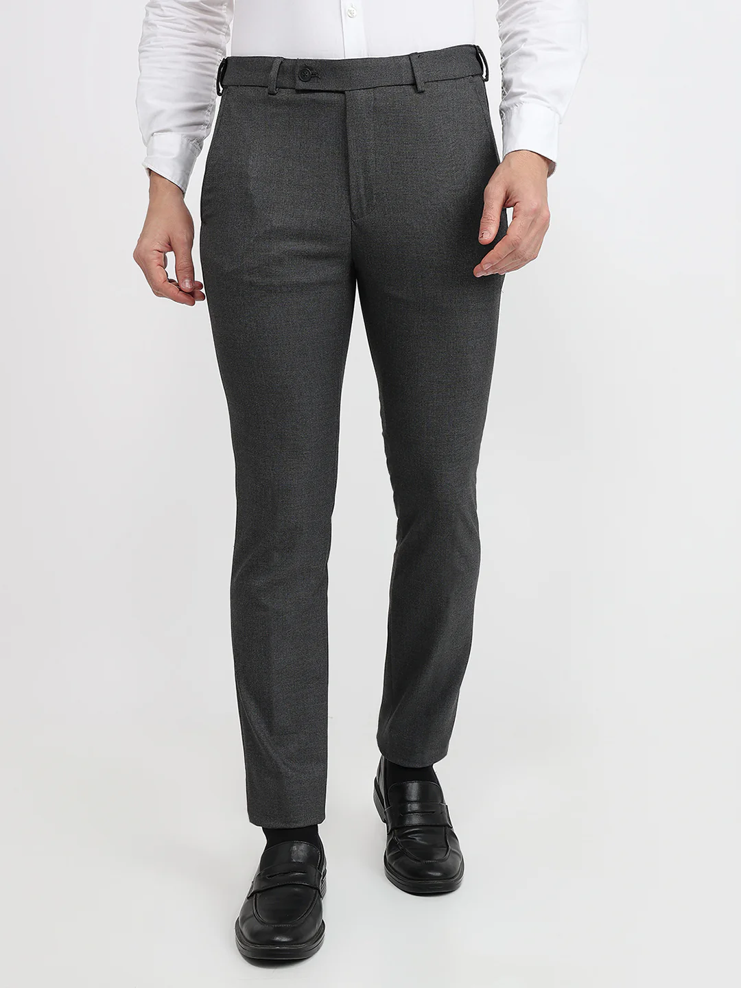 Park Avenue Men Grey Plain Slim Fit Polyester Blend Trouser