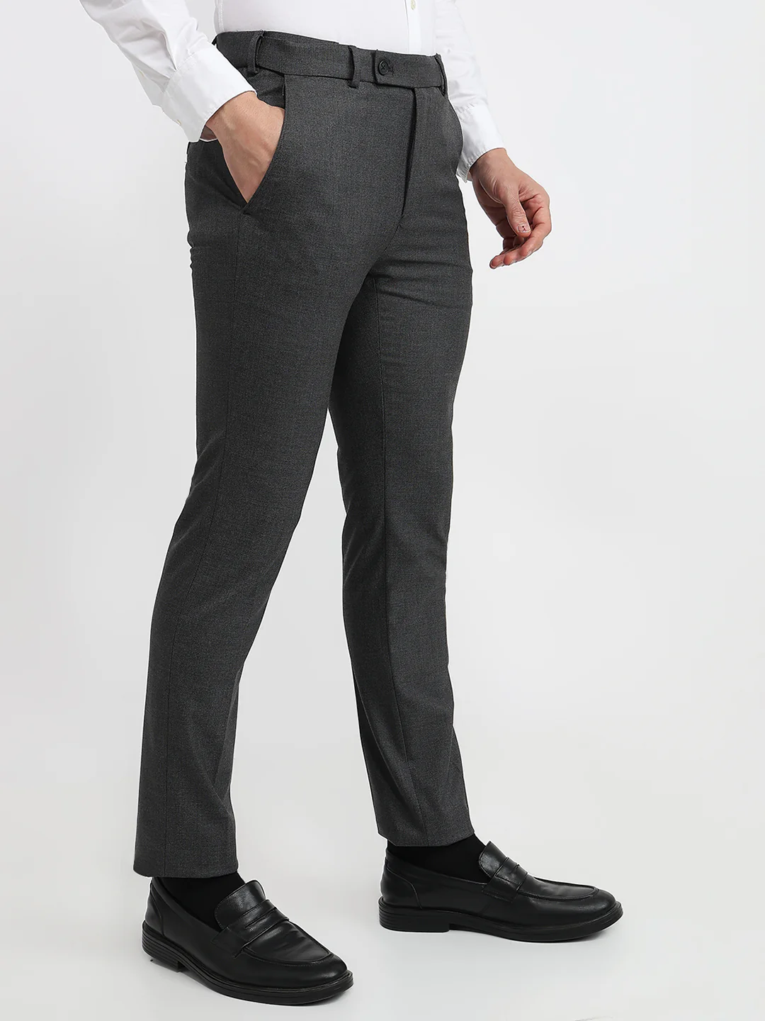 Park Avenue Men Grey Plain Slim Fit Polyester Blend Trouser - Image 3