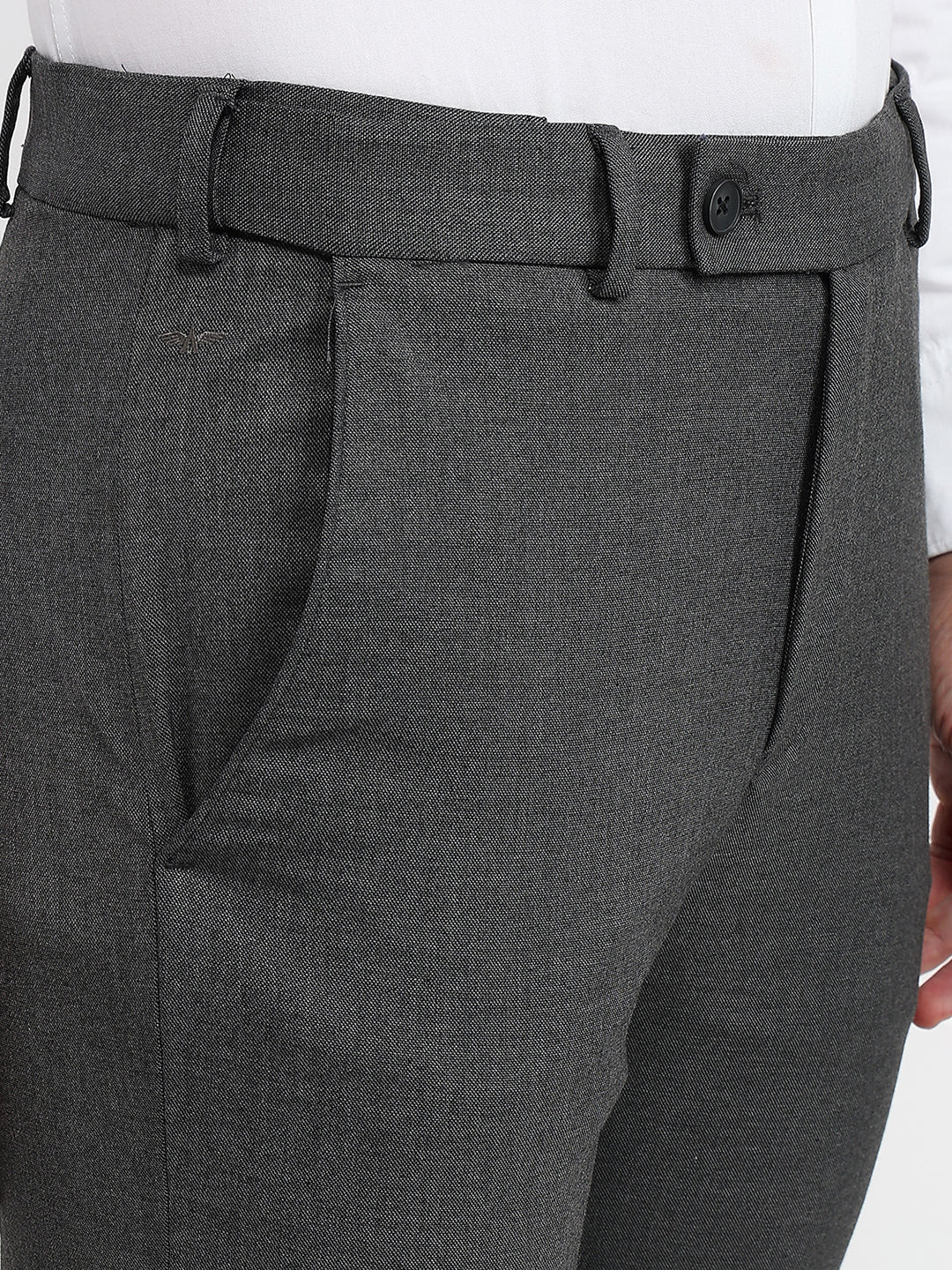 Park Avenue Men Grey Plain Slim Fit Polyester Blend Trouser - Image 6