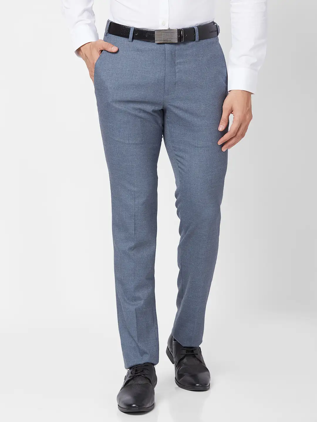 Park Avenue Men Grey Plain Super Slim Fit Polyester Blend Trouser