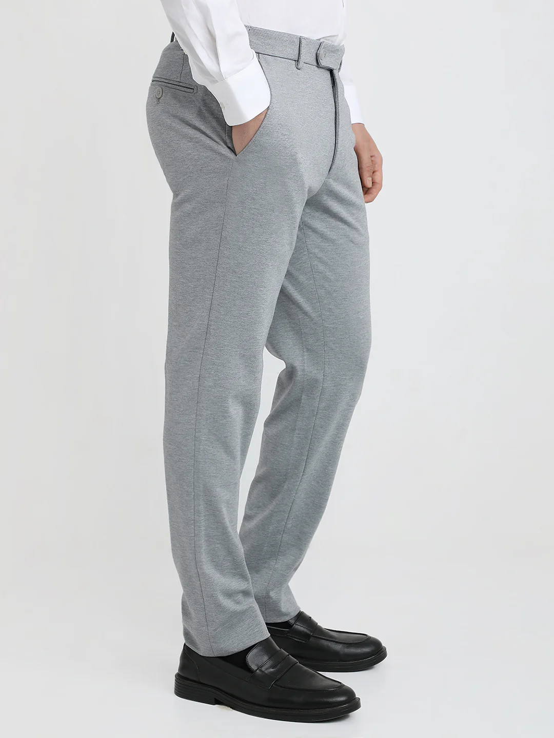 Park Avenue Men Grey Plain Super Slim Fit Polyester Blend Trouser - Image 3
