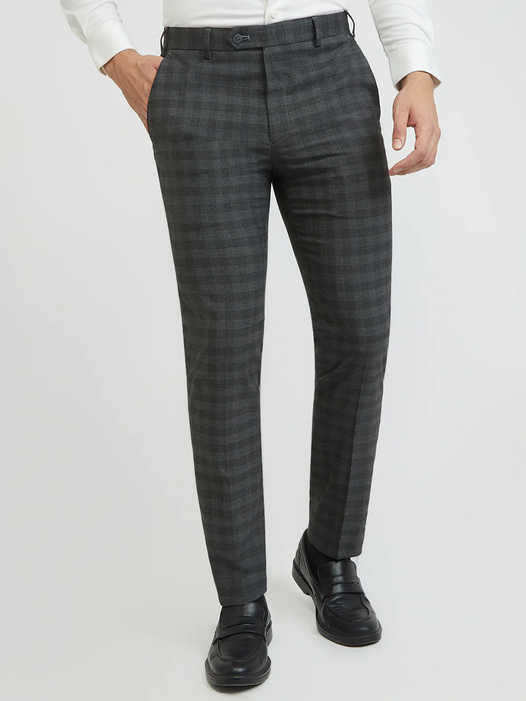 Park Avenue Men Grey Plain Super Slim Fit Polyester Blend Trouser