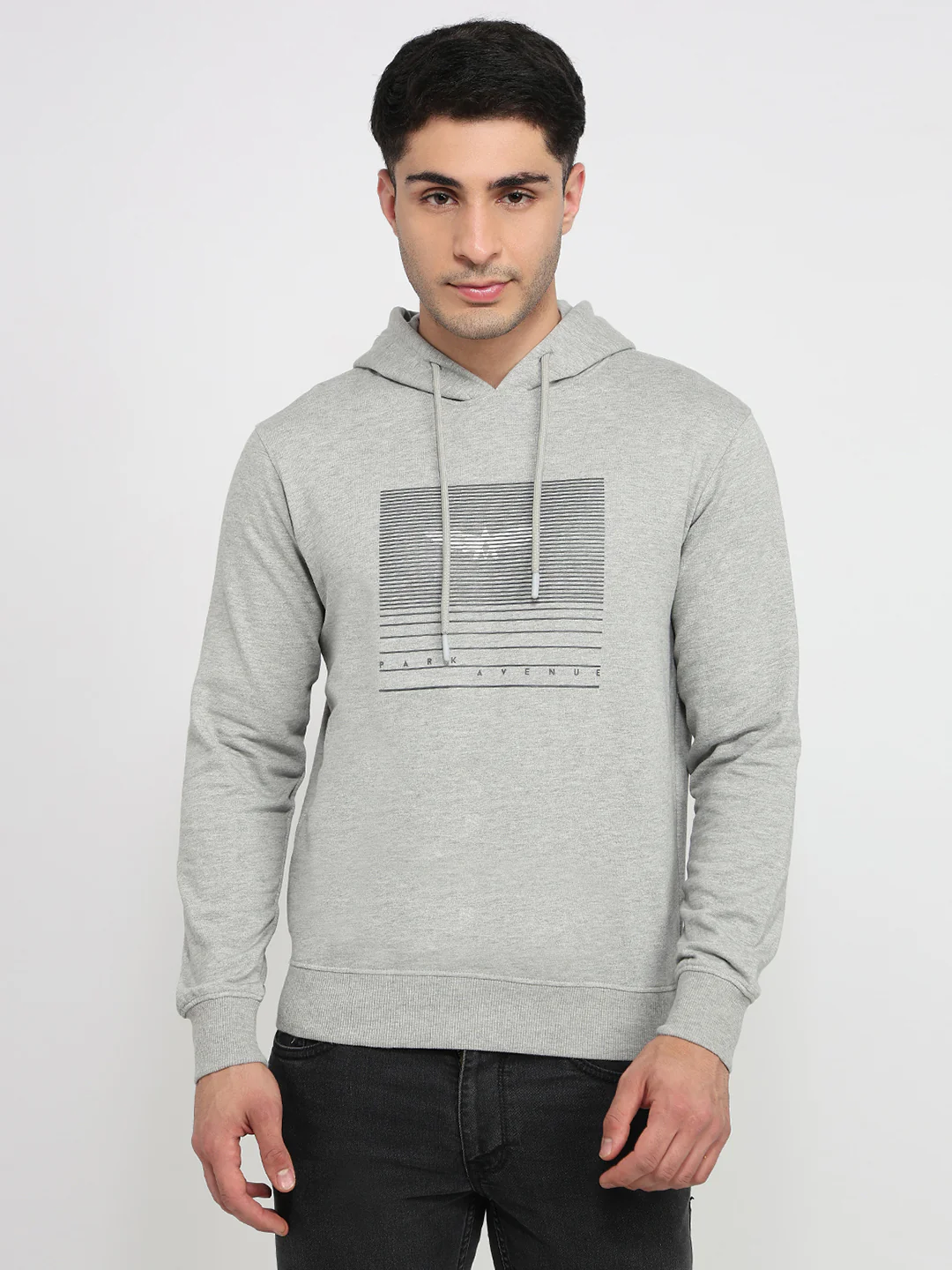 Park Avenue Men Grey Print Slim Fit Cotton Blend Sweatshirt