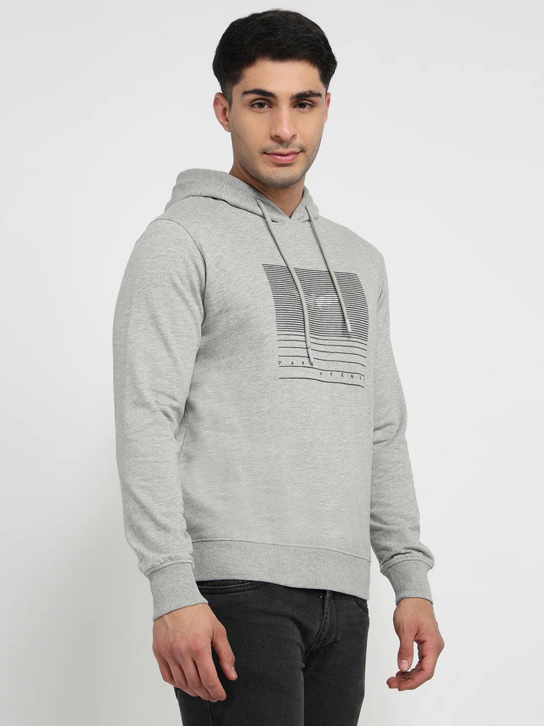Park Avenue Men Grey Print Slim Fit Cotton Blend Sweatshirt - Image 3