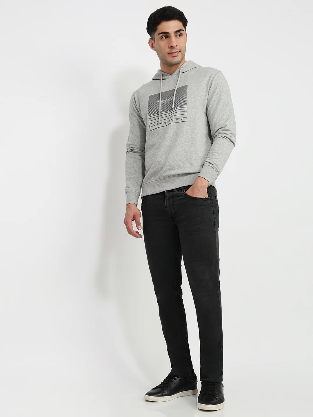 Park Avenue Men Grey Print Slim Fit Cotton Blend Sweatshirt - Image 5