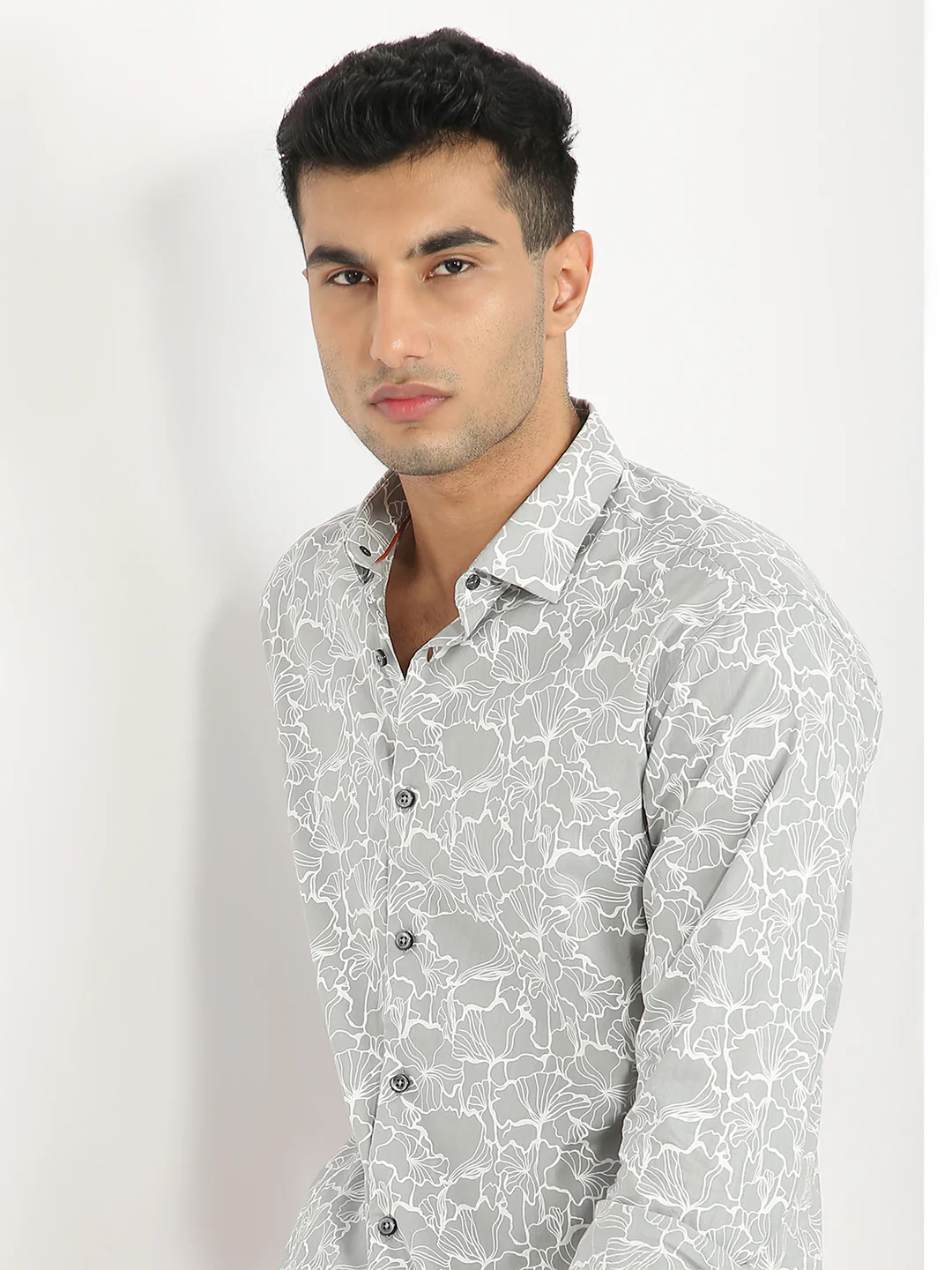 Park Avenue Men Grey Print Slim Fit Cotton Casual Shirt - Image 6