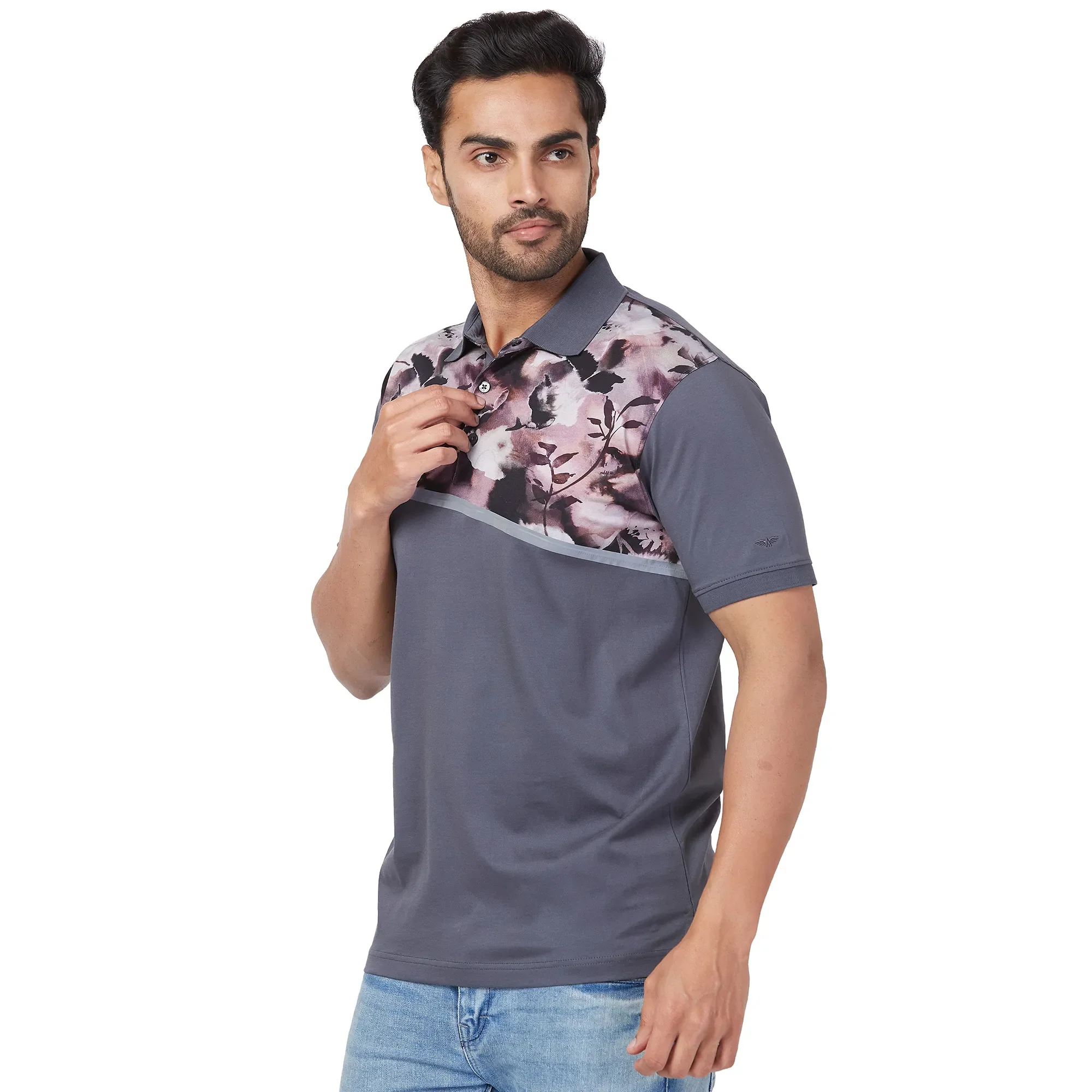 Park Avenue Men Grey Print Slim Fit Cotton T-Shirt - Image 3