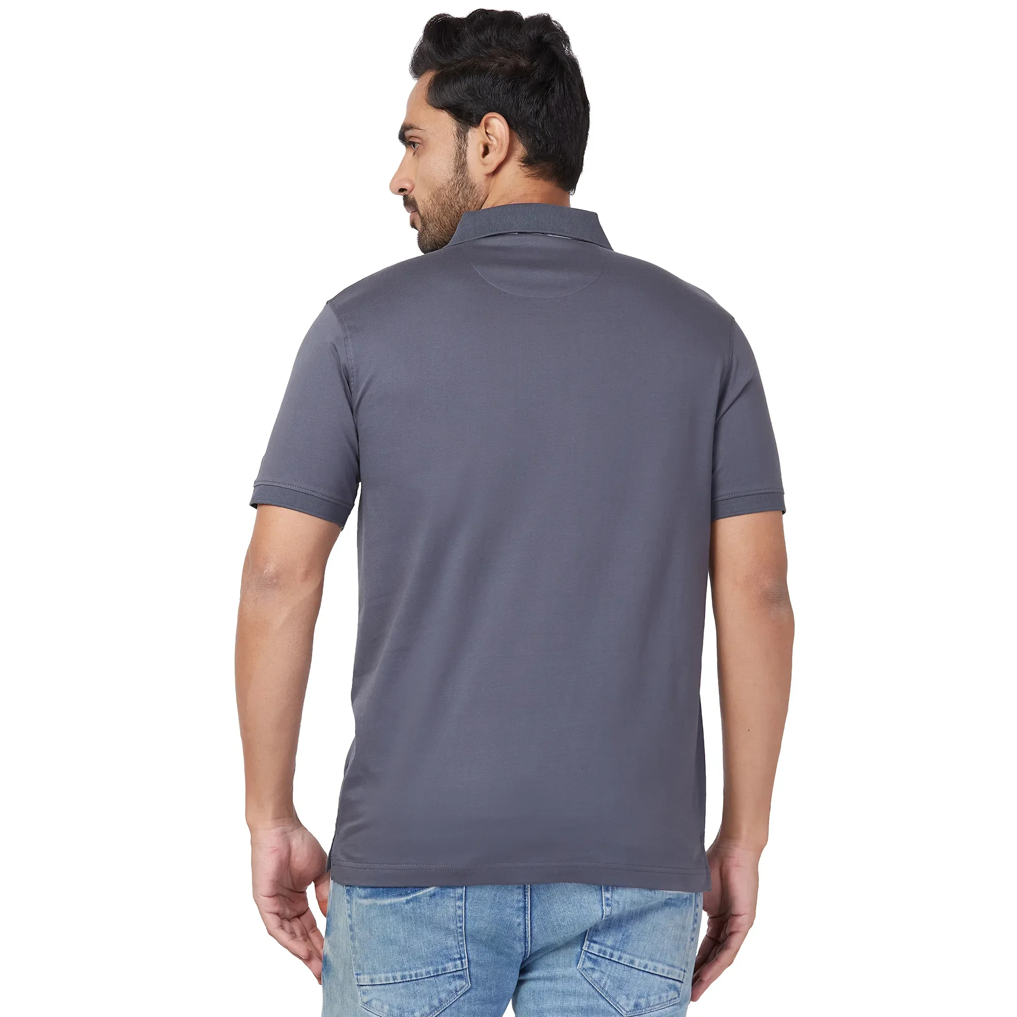 Park Avenue Men Grey Print Slim Fit Cotton T-Shirt - Image 4