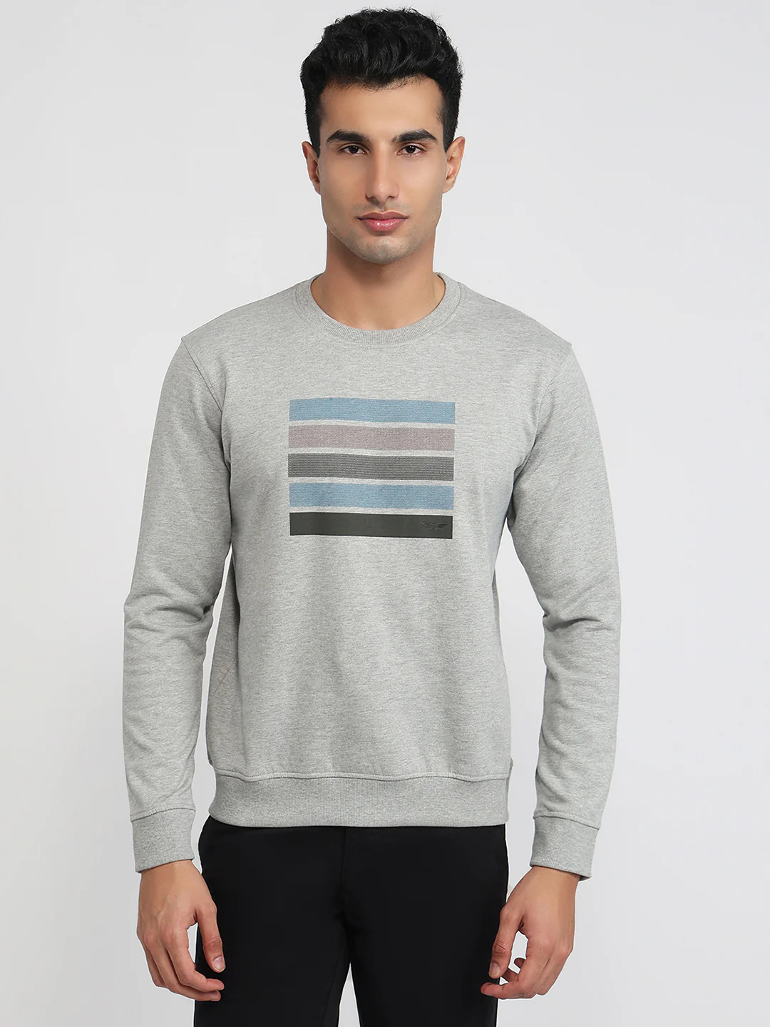 Park Avenue Men Grey Printed Slim Fit Cotton Blend Sweatshirt