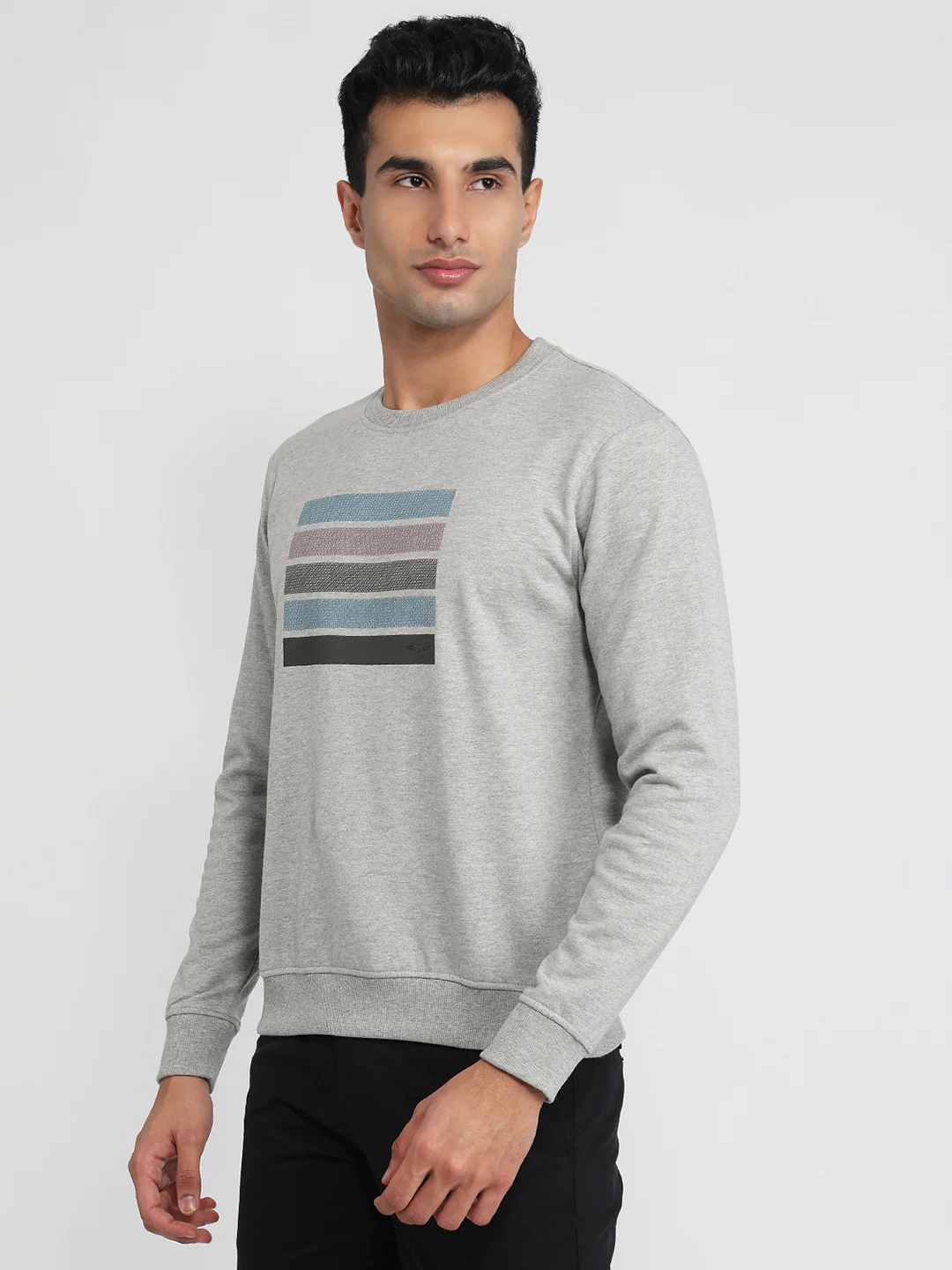 Park Avenue Men Grey Printed Slim Fit Cotton Blend Sweatshirt - Image 2