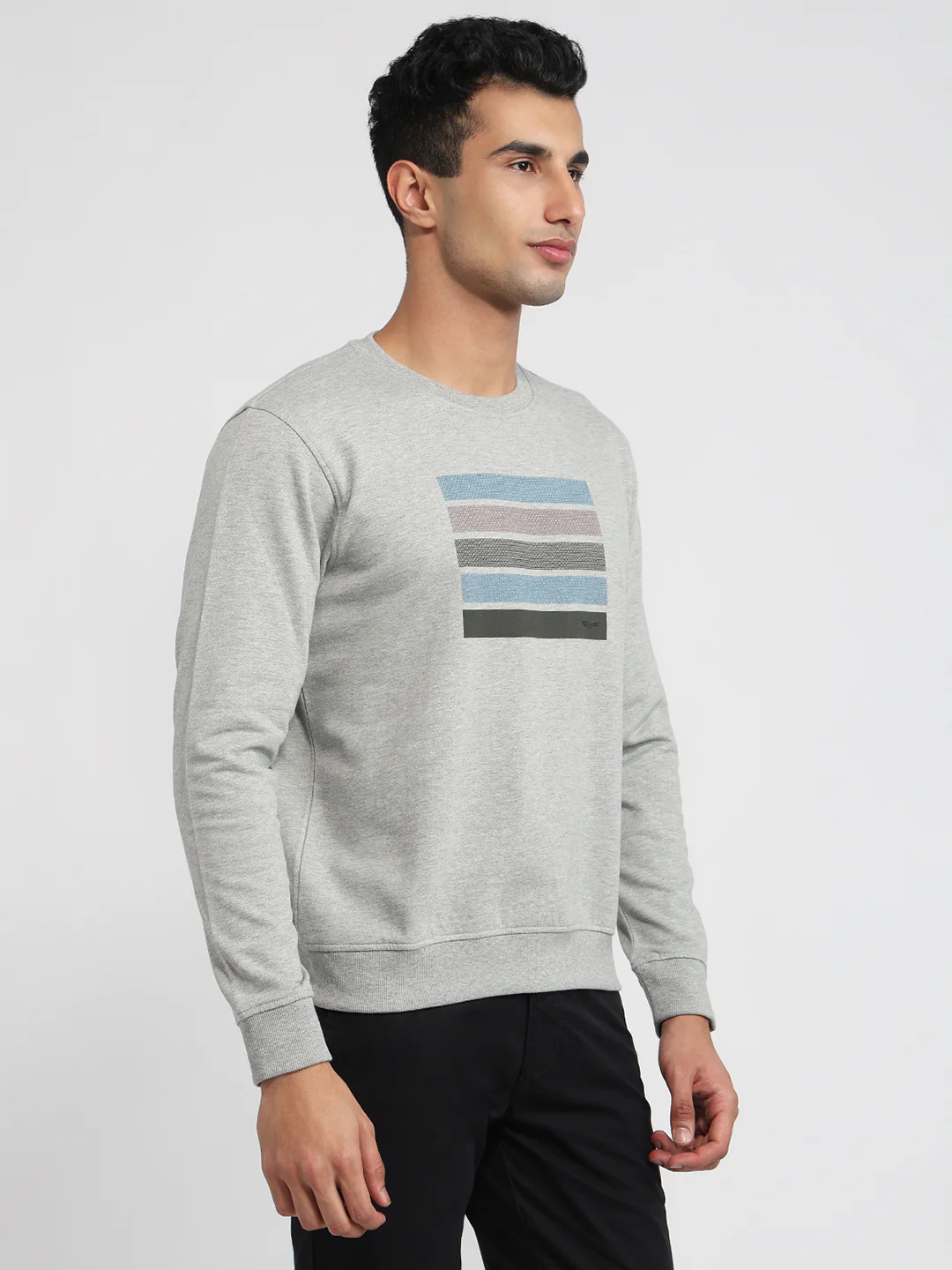 Park Avenue Men Grey Printed Slim Fit Cotton Blend Sweatshirt - Image 3