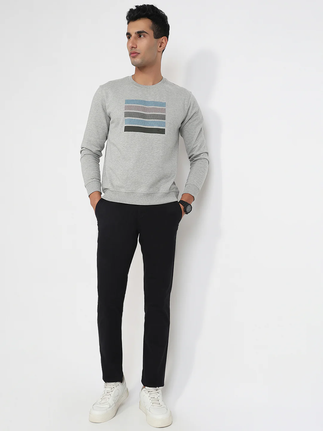 Park Avenue Men Grey Printed Slim Fit Cotton Blend Sweatshirt - Image 5