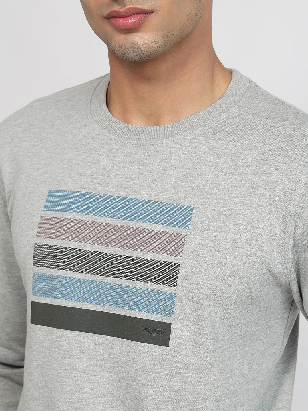 Park Avenue Men Grey Printed Slim Fit Cotton Blend Sweatshirt - Image 6