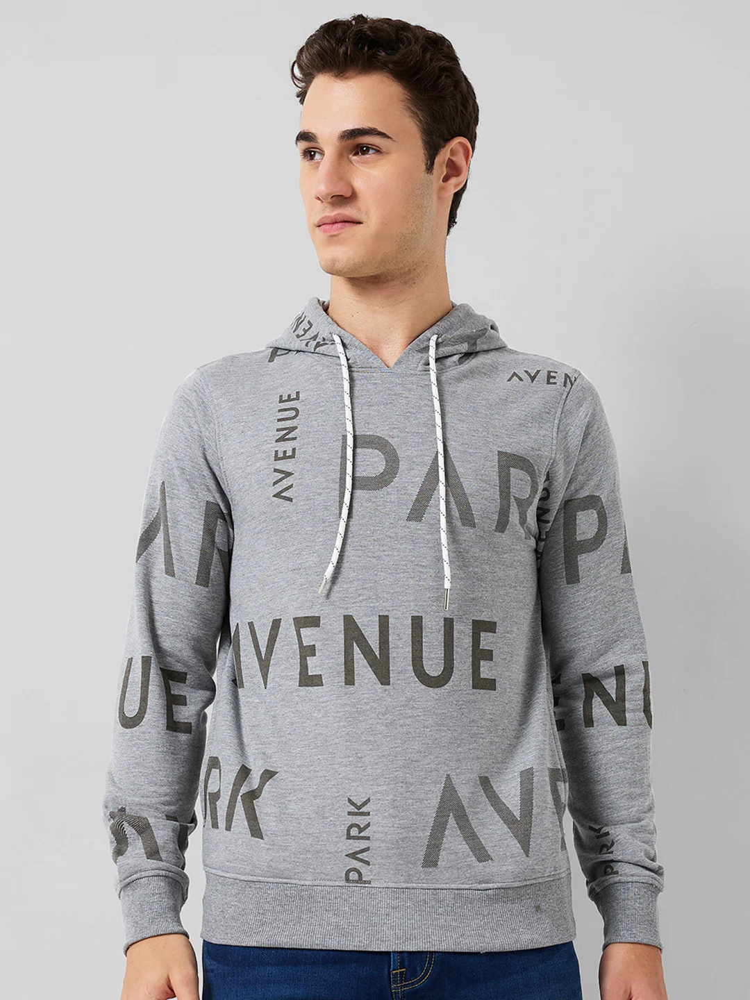 Park Avenue Men Grey Printed Slim Fit Cotton Blend Sweatshirt