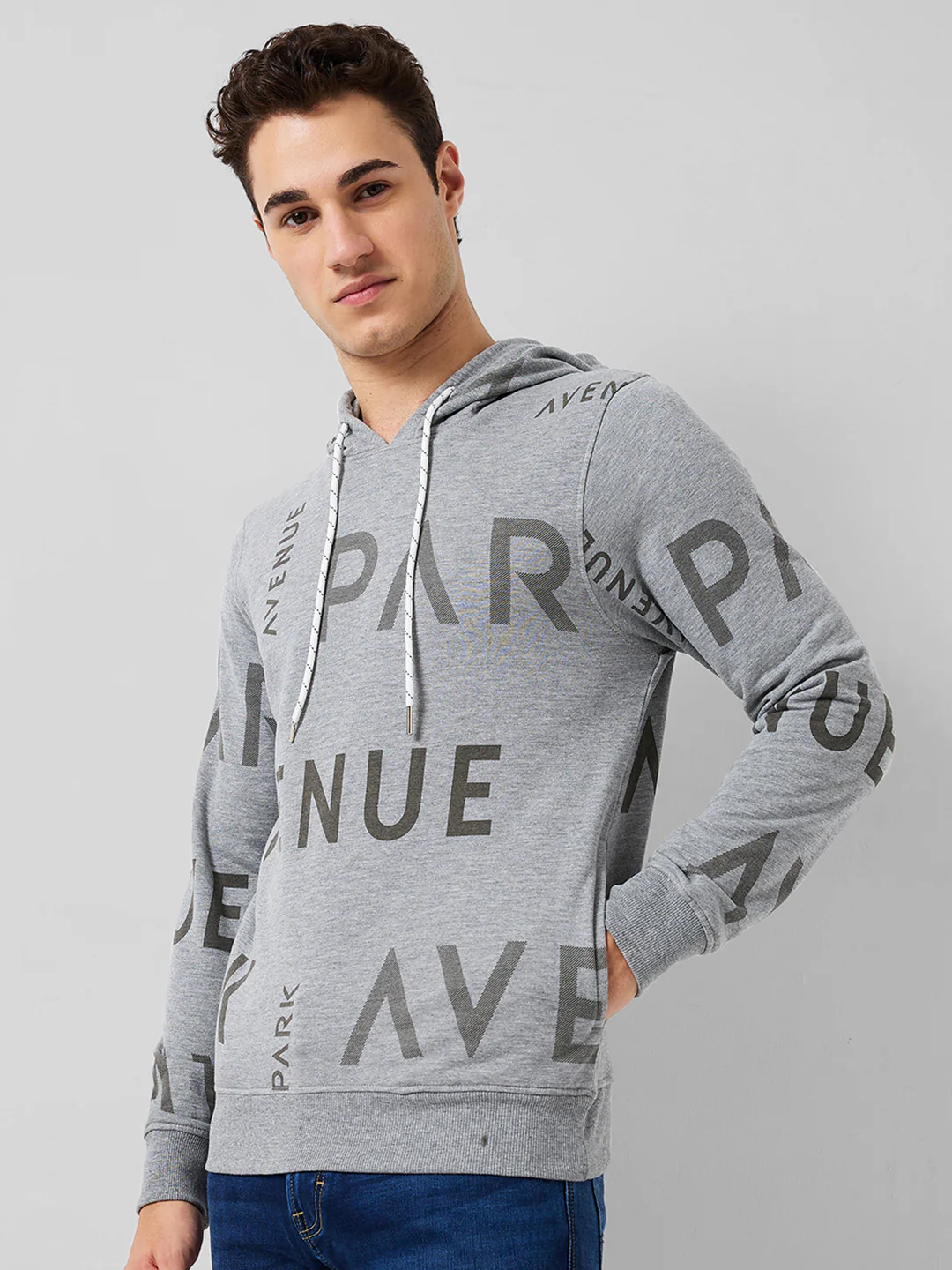 Park Avenue Men Grey Printed Slim Fit Cotton Blend Sweatshirt - Image 2