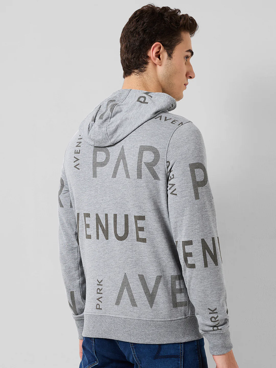 Park Avenue Men Grey Printed Slim Fit Cotton Blend Sweatshirt - Image 3
