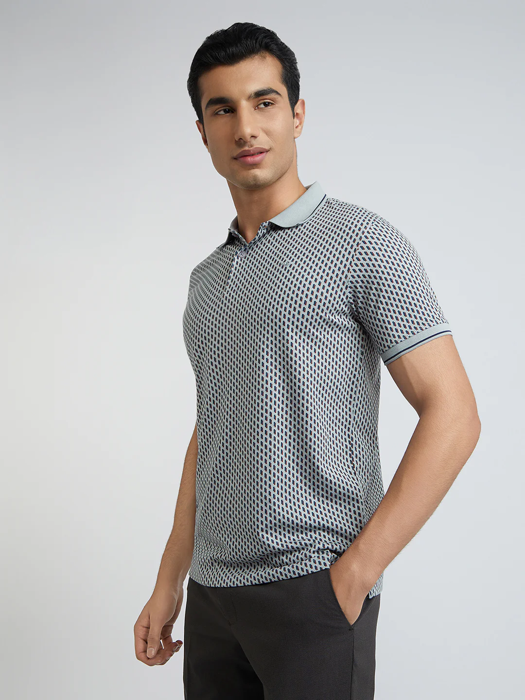 Park Avenue Men Grey Printed Slim Fit Cotton Blend T-Shirt