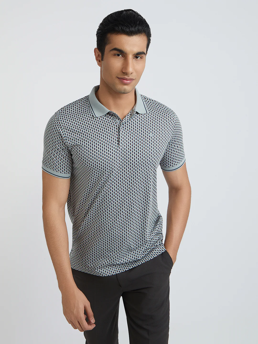 Park Avenue Men Grey Printed Slim Fit Cotton Blend T-Shirt - Image 2