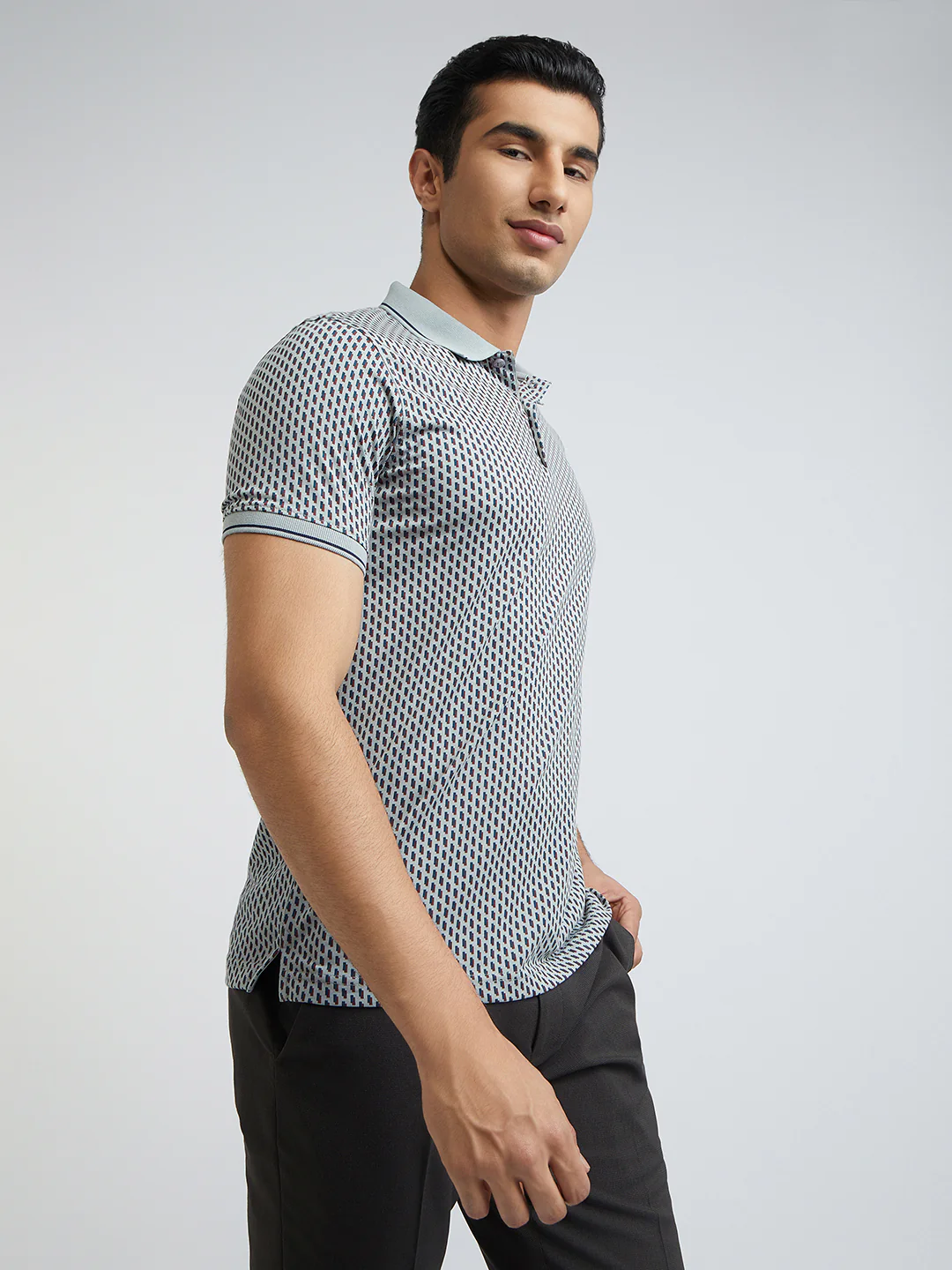 Park Avenue Men Grey Printed Slim Fit Cotton Blend T-Shirt - Image 3