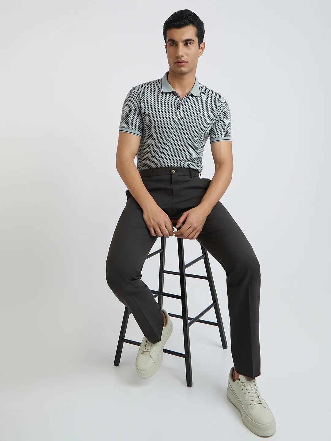 Park Avenue Men Grey Printed Slim Fit Cotton Blend T-Shirt - Image 5