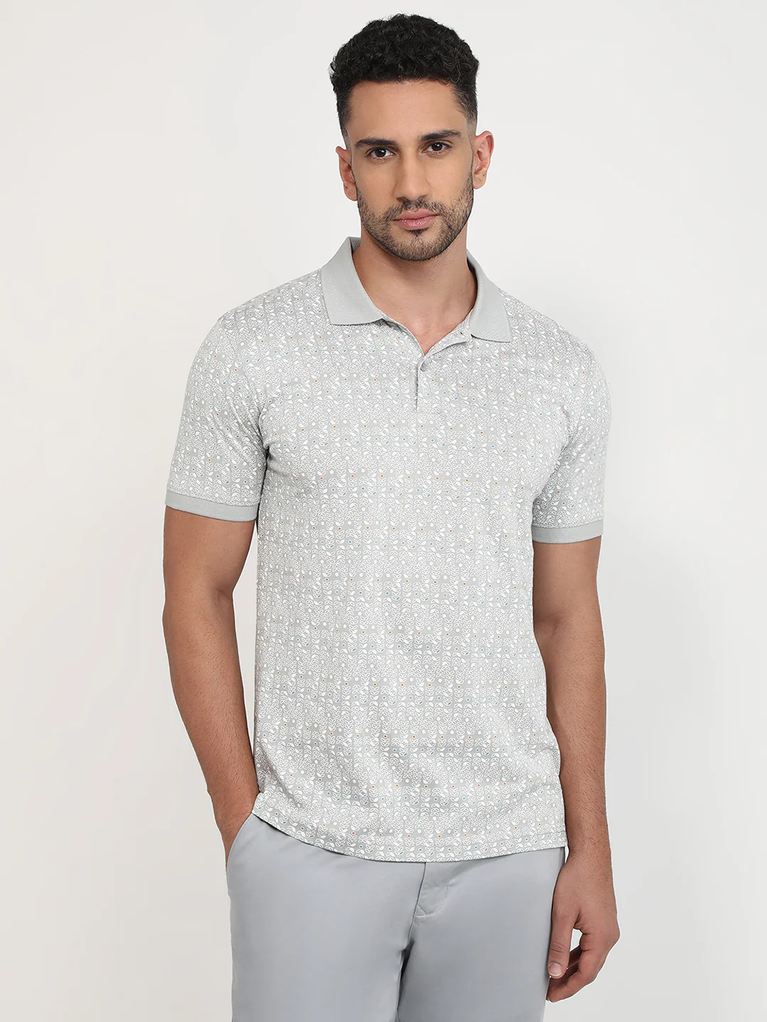 Park Avenue Men Grey Printed Slim Fit Cotton T-Shirt