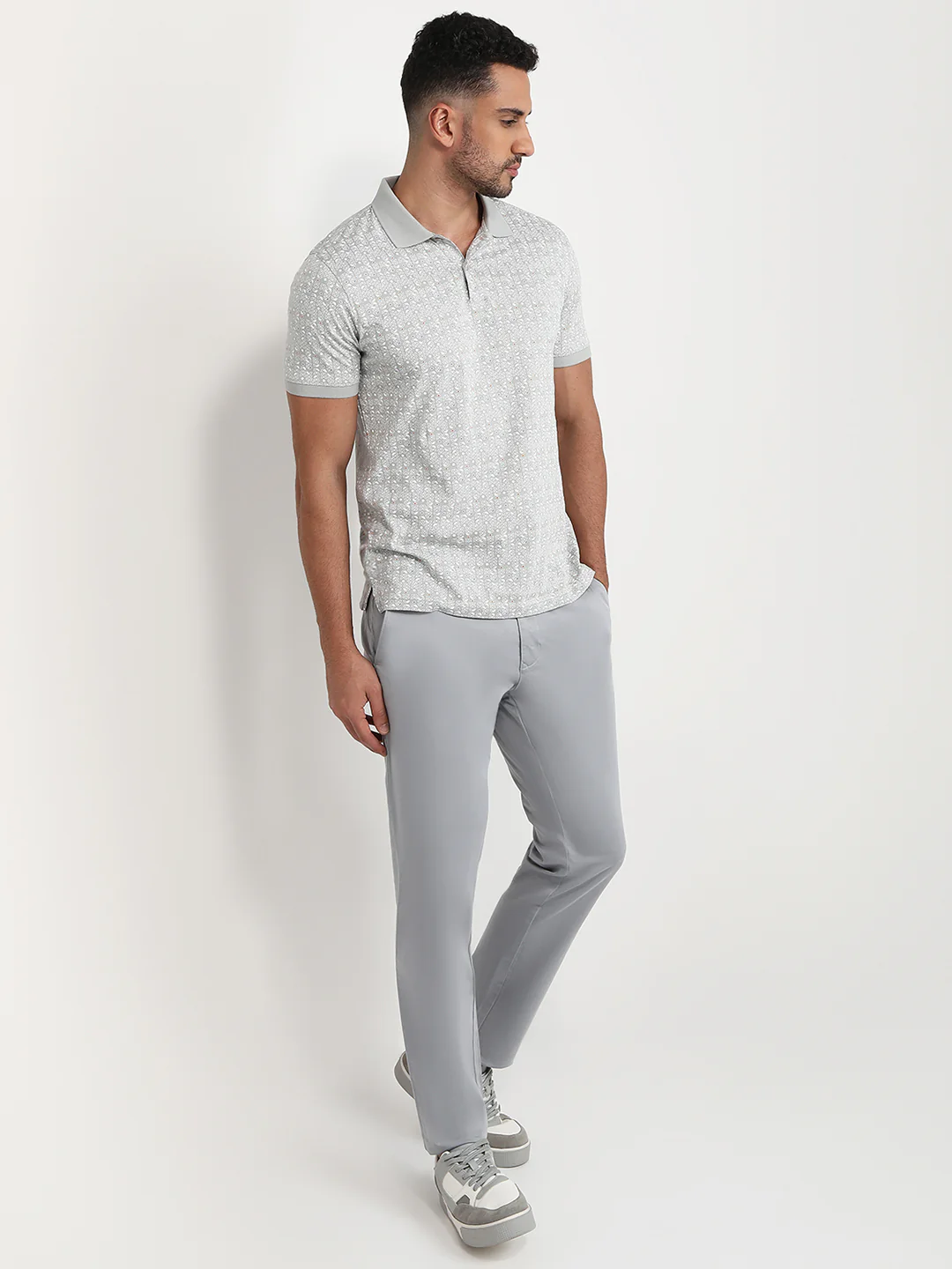 Park Avenue Men Grey Printed Slim Fit Cotton T-Shirt - Image 5