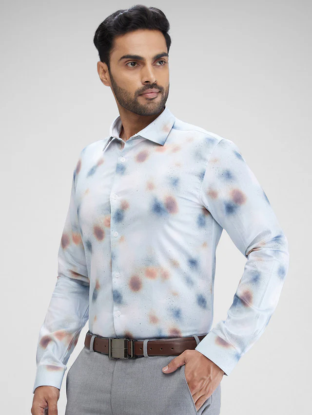 Park Avenue Men Grey Printed Slim Fit Full Sleeve Cut Away Collar Shirt - Image 3