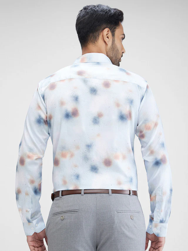 Park Avenue Men Grey Printed Slim Fit Full Sleeve Cut Away Collar Shirt - Image 4