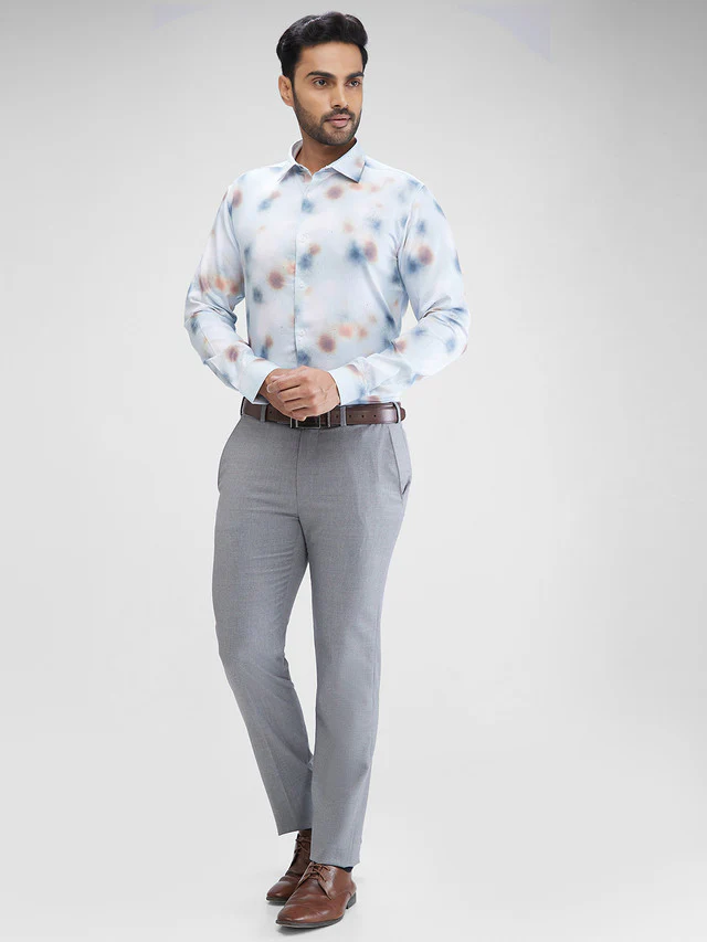 Park Avenue Men Grey Printed Slim Fit Full Sleeve Cut Away Collar Shirt - Image 5
