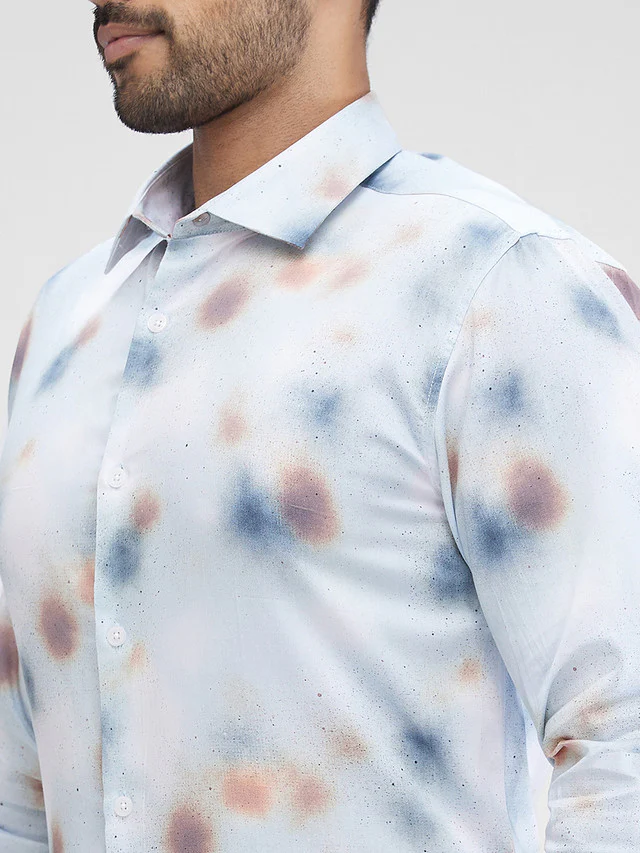 Park Avenue Men Grey Printed Slim Fit Full Sleeve Cut Away Collar Shirt - Image 6