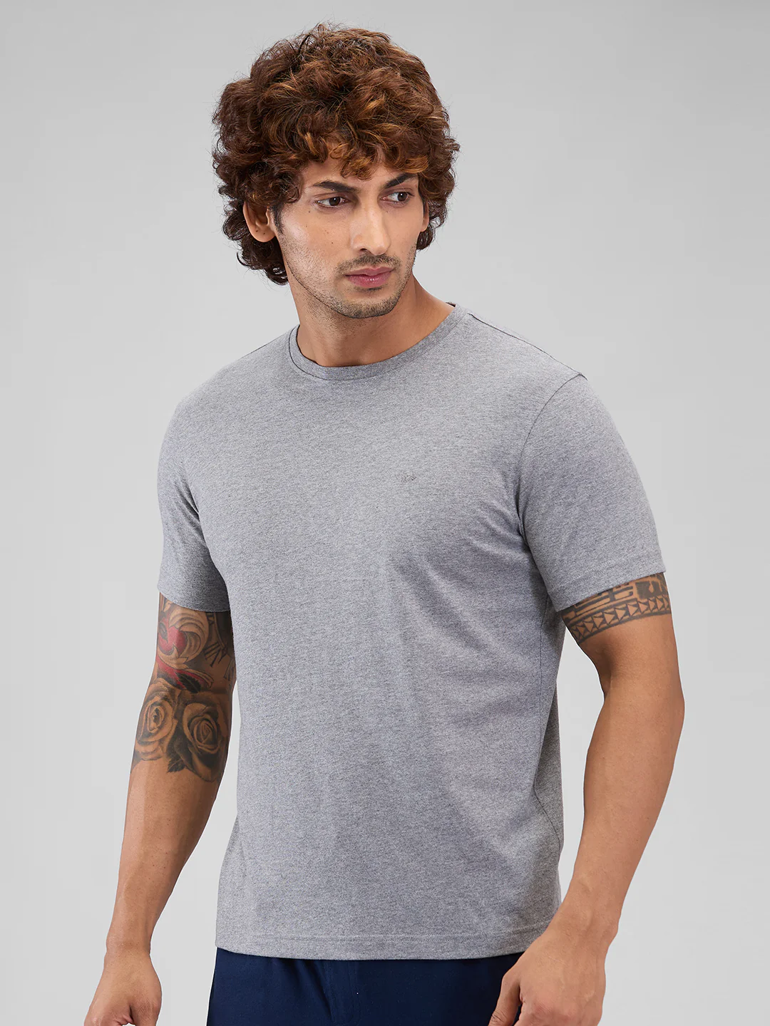 Park Avenue Men Grey Regular Fit Cotton Blend T-Shirt - Image 3