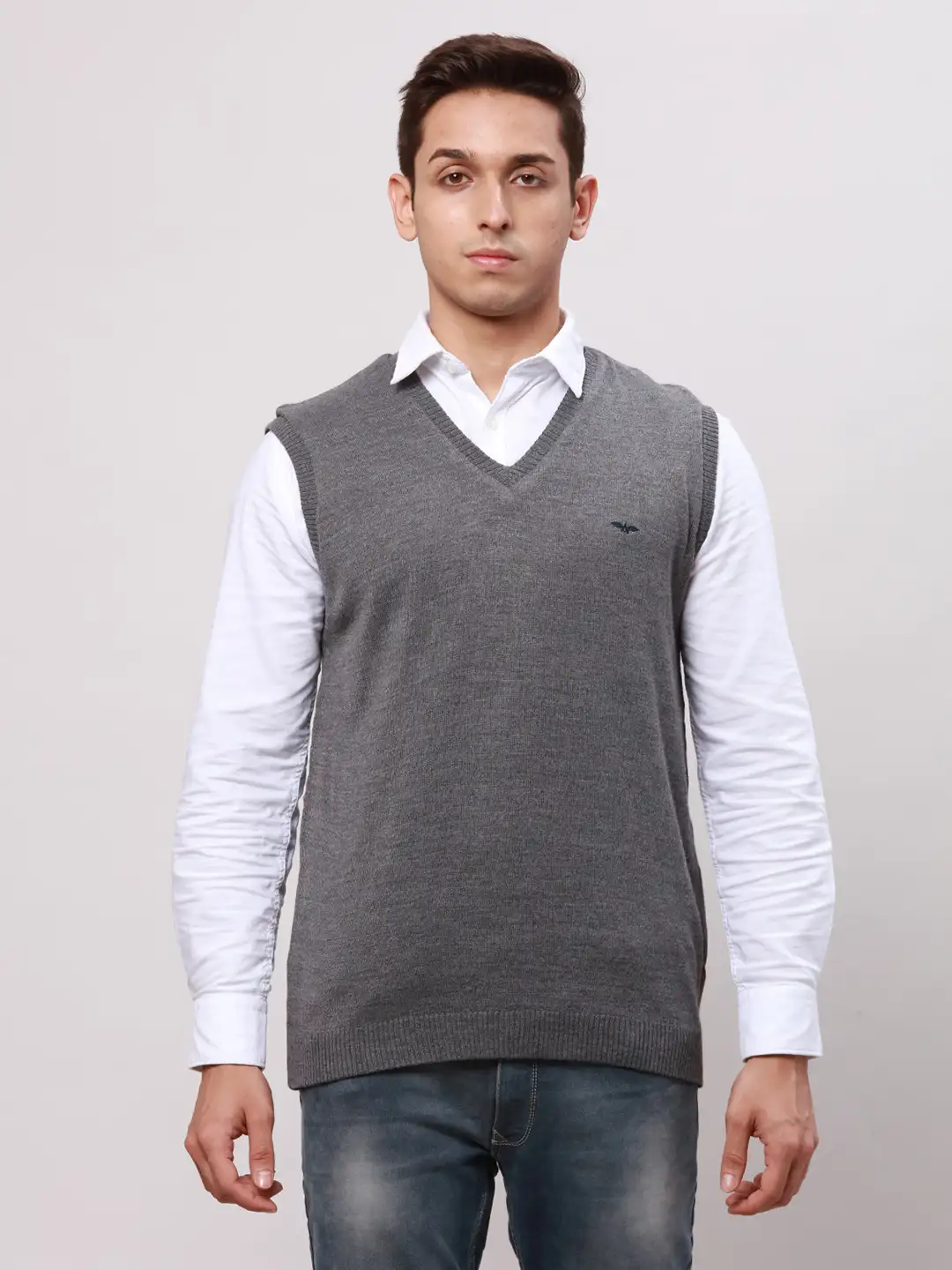 Park Avenue Men Grey Regular Fit Solid Cotton Pullovers